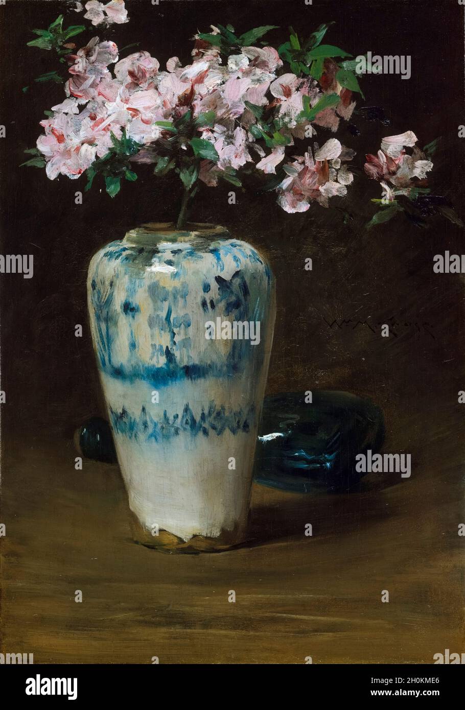 William Merritt Chase, Pink Azalea - vase chinois, peinture STILL Life, 1880-1890 Banque D'Images