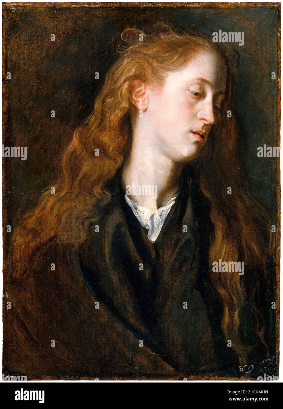 Anthony van Dyck, Etude : chef d'une jeune femme, portrait, 1618-1620 Banque D'Images Anthony van Dyck, Etude : chef d'une jeune femme, portrait, 1618-1620 Banque D'Images