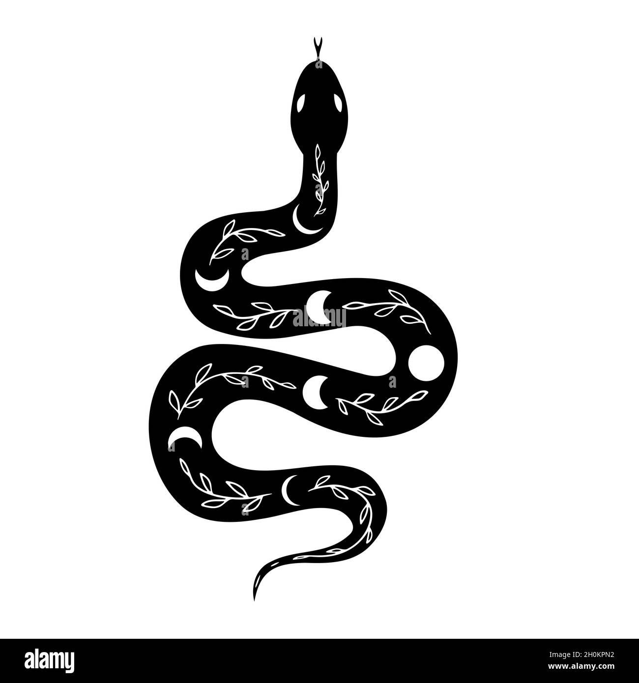 Dessin de ligne vectorielle de serpent floral.Illustration dessinée à la main.Illustration du vecteur noir. Illustration de Vecteur