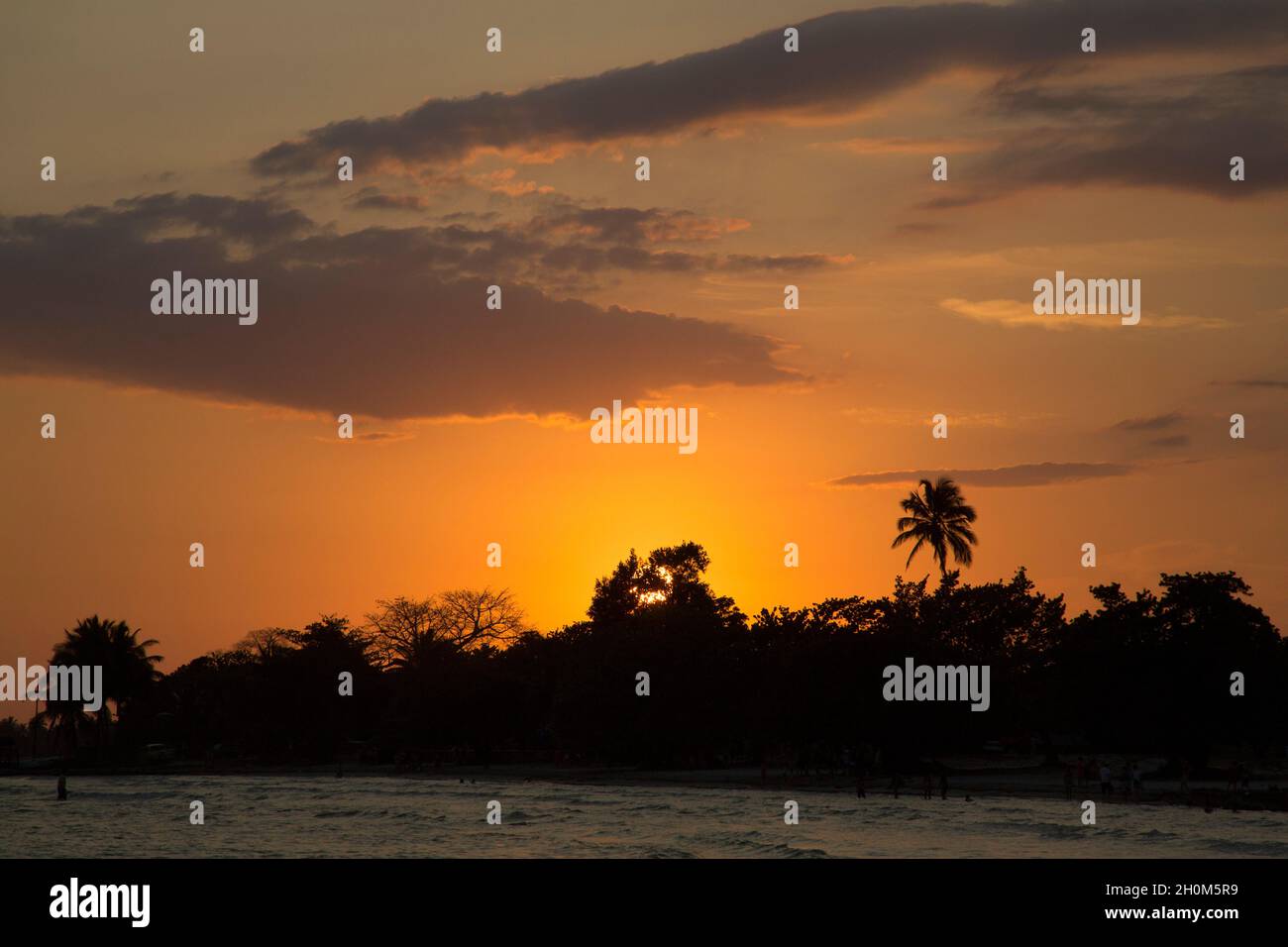 Coucher de soleil, la baie des cochons, Playa Larga, péninsule de Zapata, province de Matanzas, Cuba Banque D'Images