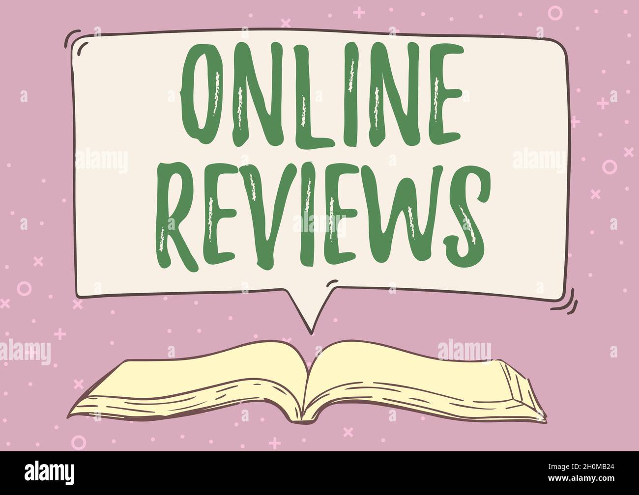 Textes manuscrits revues en ligne.Photo conceptuelle Evaluation du produit Commentaires des clients publier sur le site Web Illustration Livre ouvert avec discours Banque D'Images