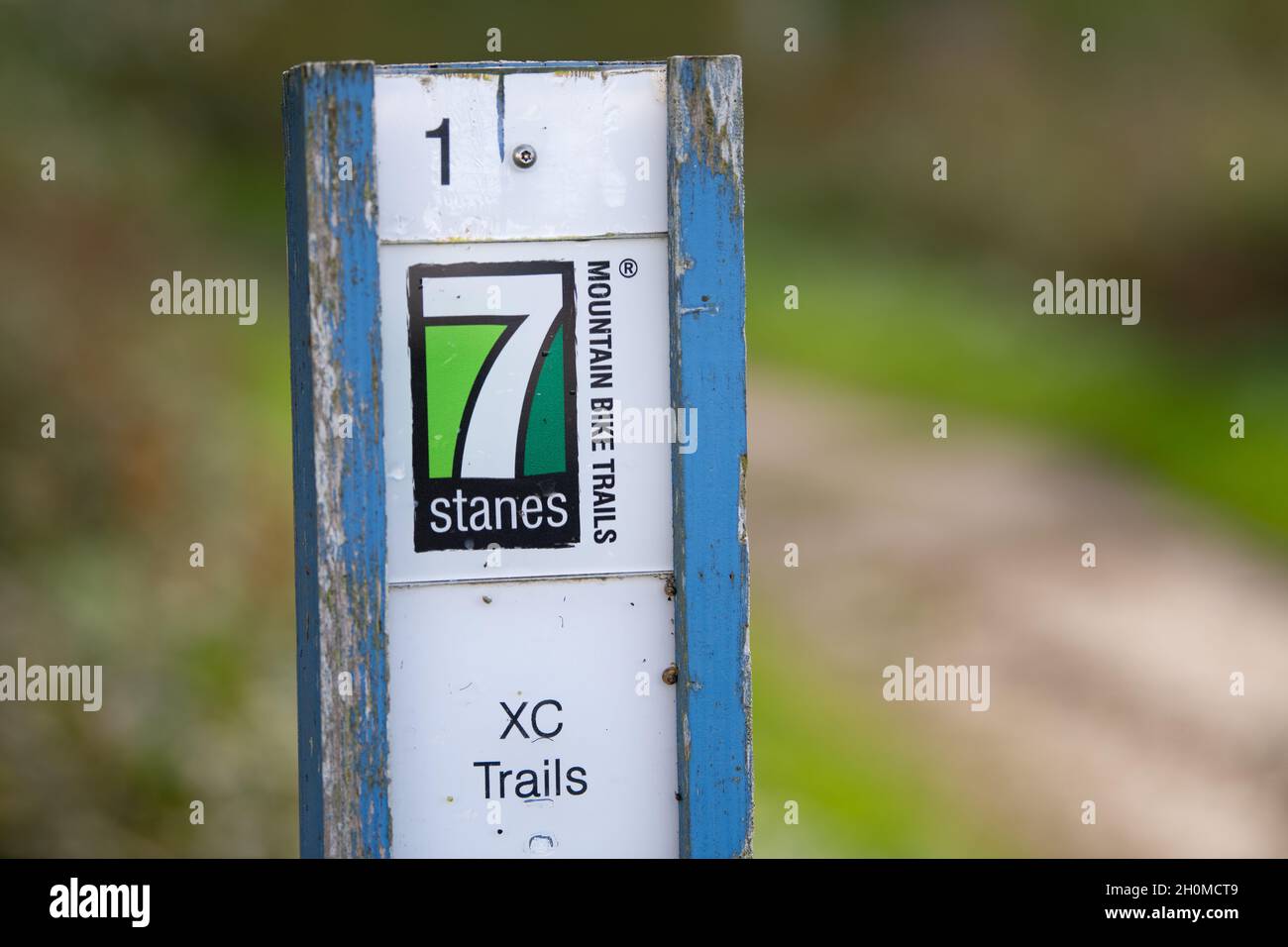7 marque de signe Stanes, Innerleithen, Écosse, Royaume-Uni Banque D'Images