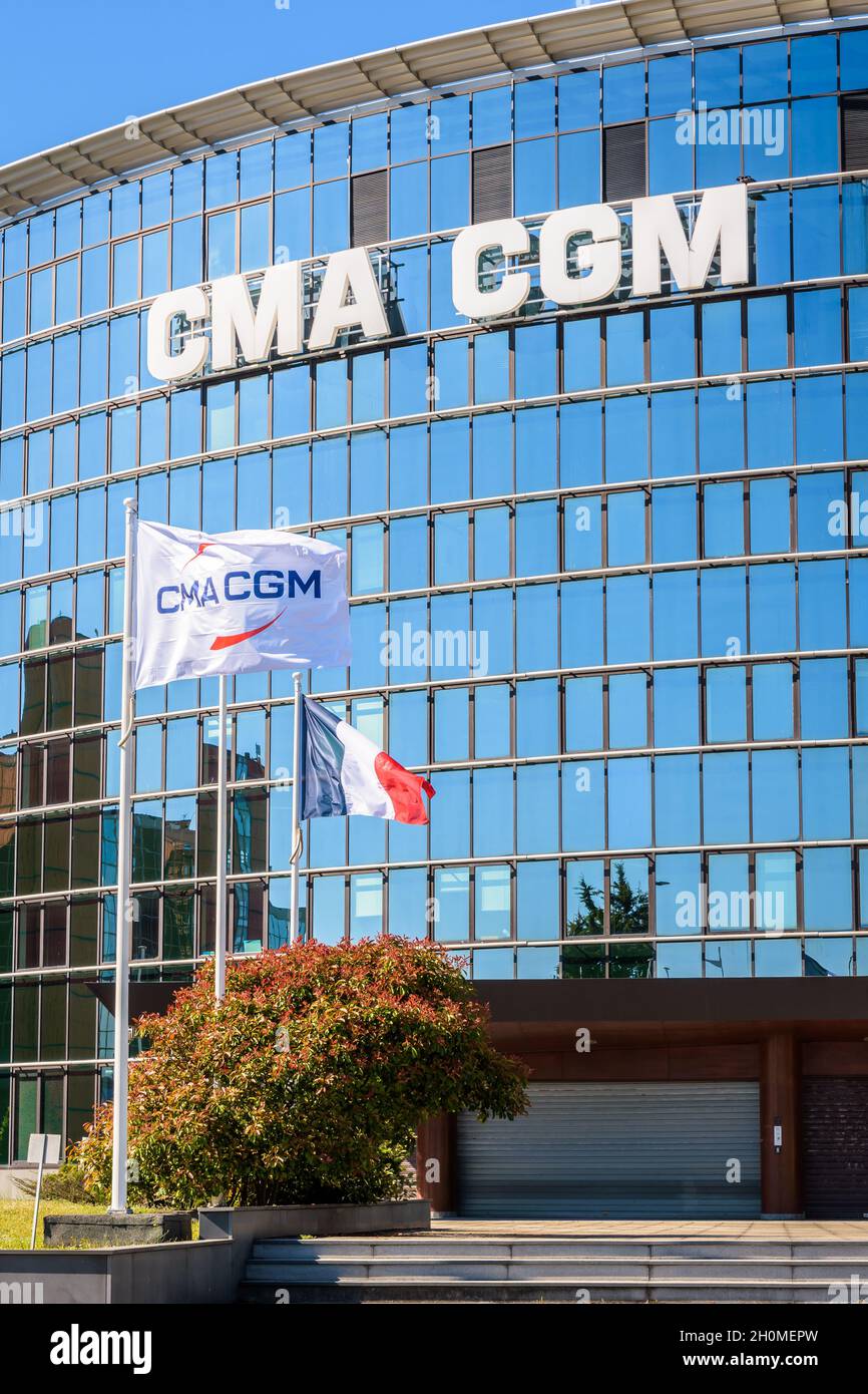 Bureaux de la compagnie maritime CMA CGM au Havre, France. Banque D'Images