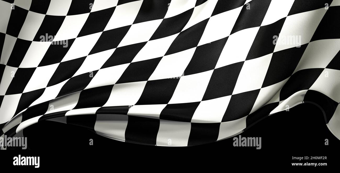 Rendu 3D d'un drapeau à carreaux noir et blanc pour le fond d'écran ou l'arrière-plan Banque D'Images