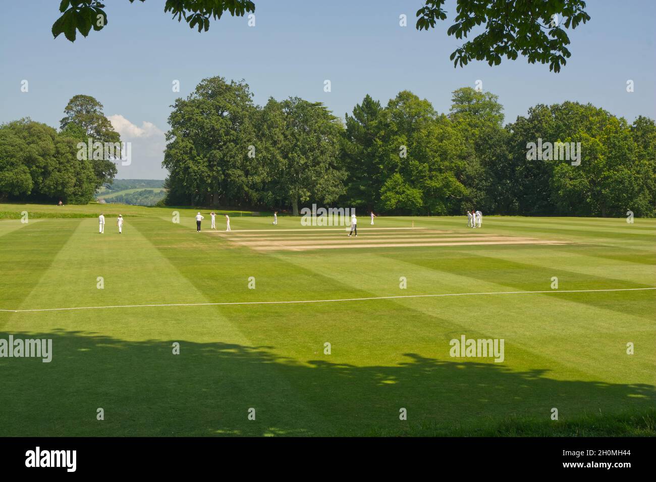 Le cricket se joue sur le terrain du château d'Arundel, dans l'ouest du Sussex, en Angleterre Banque D'Images