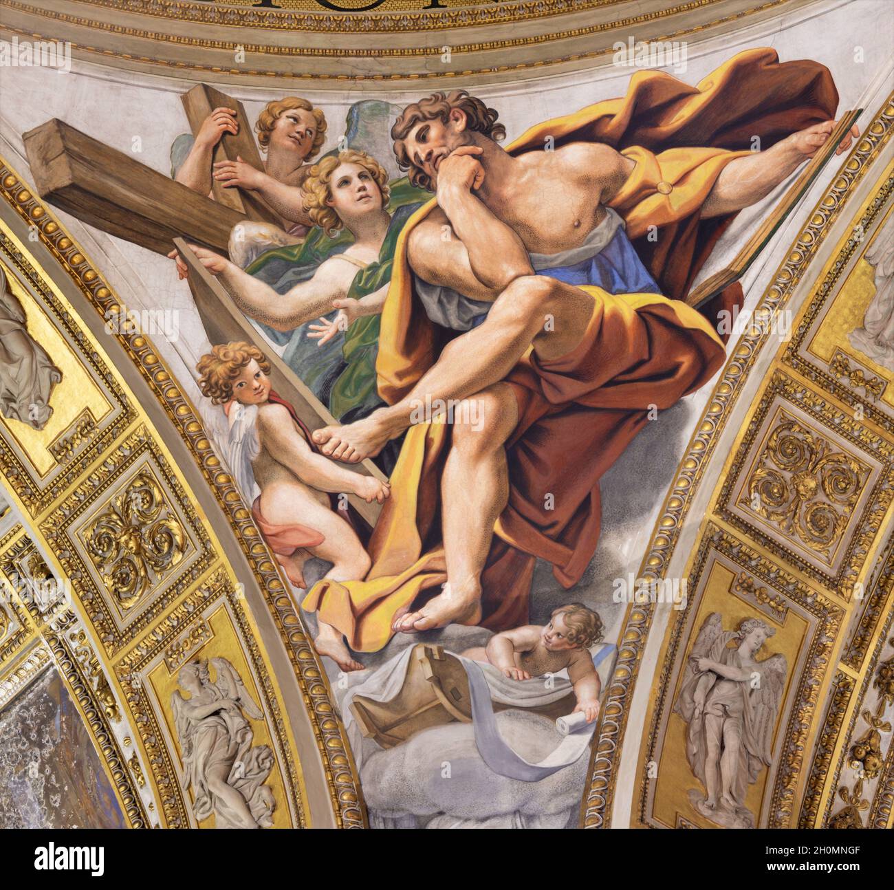 ROME, ITALIE - 27 AOÛT 2021 : fresque de Saint Matthieu l'évangéliste de l'église Basilique di Sant Andrea della Valle par Zampieri (Domenichino) Banque D'Images