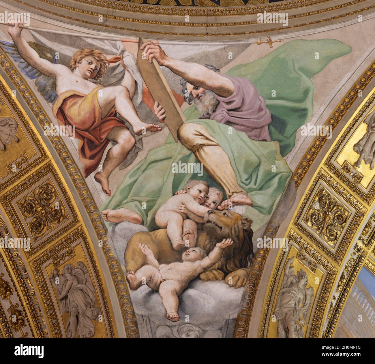 ROME, ITALIE - 27 AOÛT 2021 : fresque de Saint-Marc l'évangéliste de l'église Basilique di Sant Andrea della Valle par Zampieri (Domenichino) Banque D'Images
