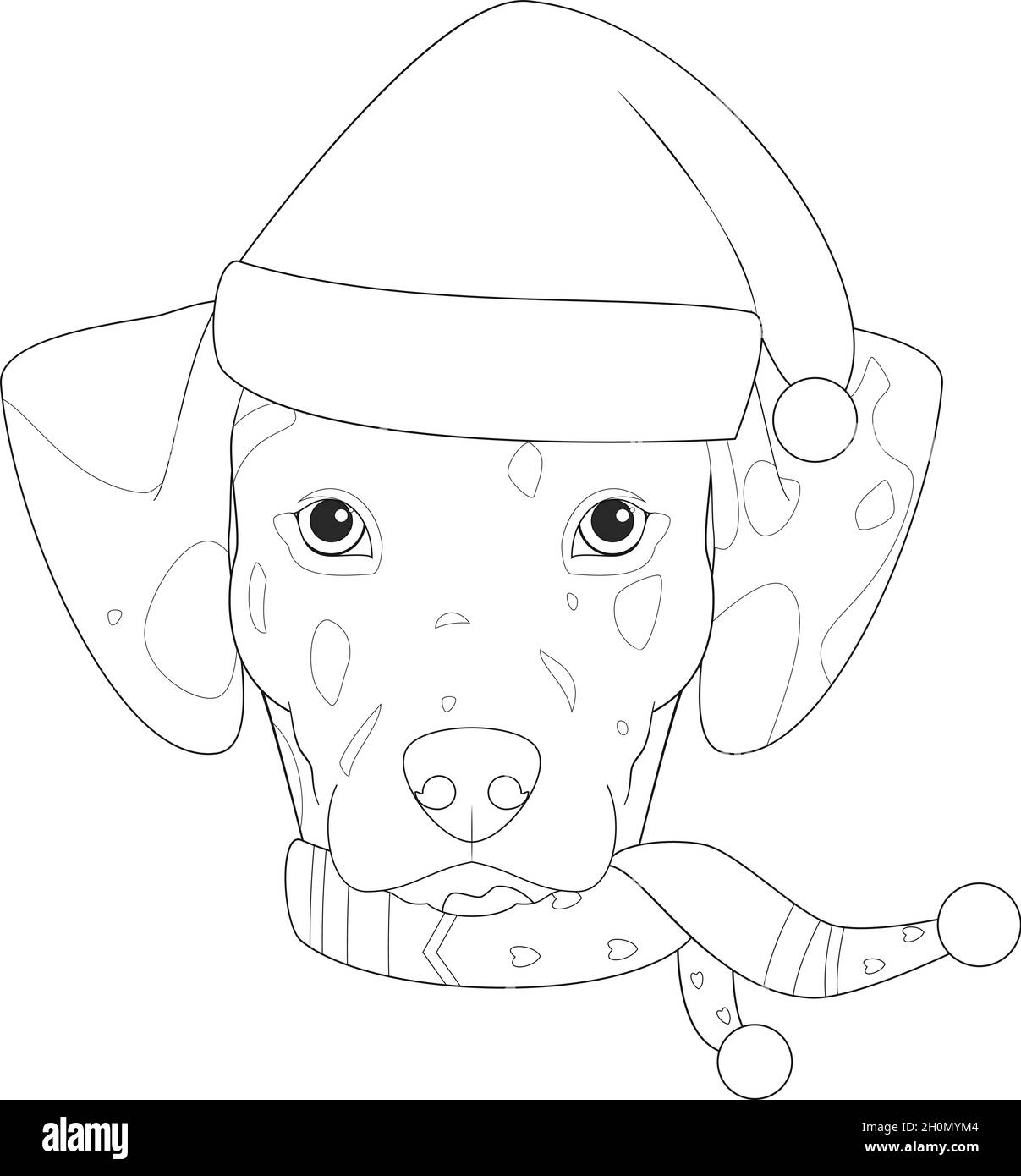 Carte de vœux de Noël à colorier.Chien dalmatien avec chapeau de père Noël Illustration de Vecteur