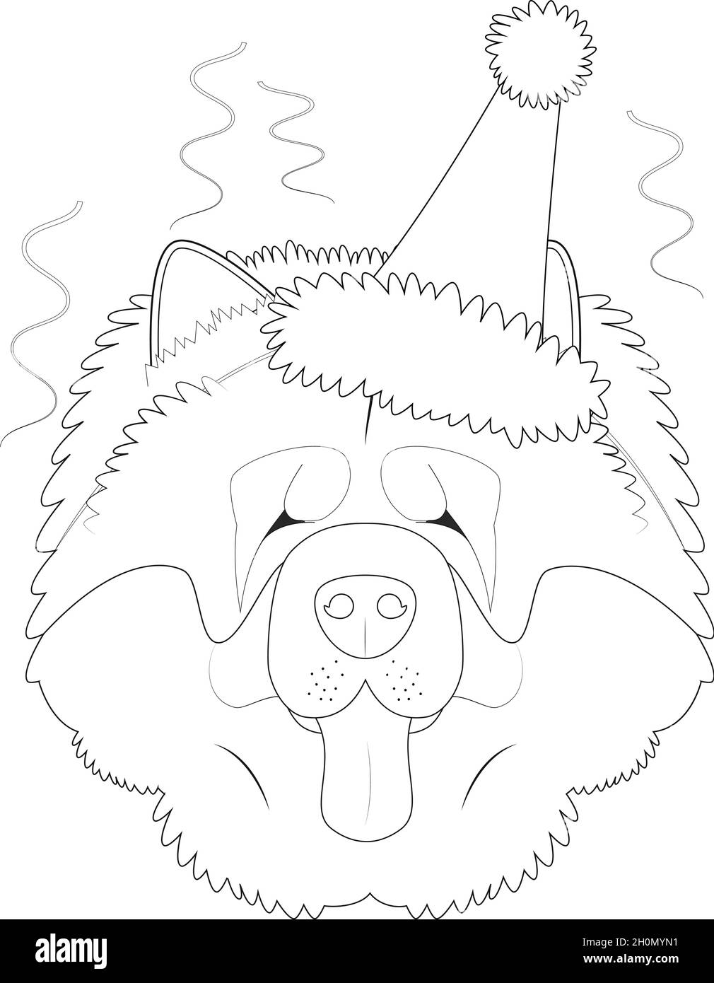 Carte de vœux de Noël à colorier.Chow Chow chien portant un chapeau de fête Illustration de Vecteur