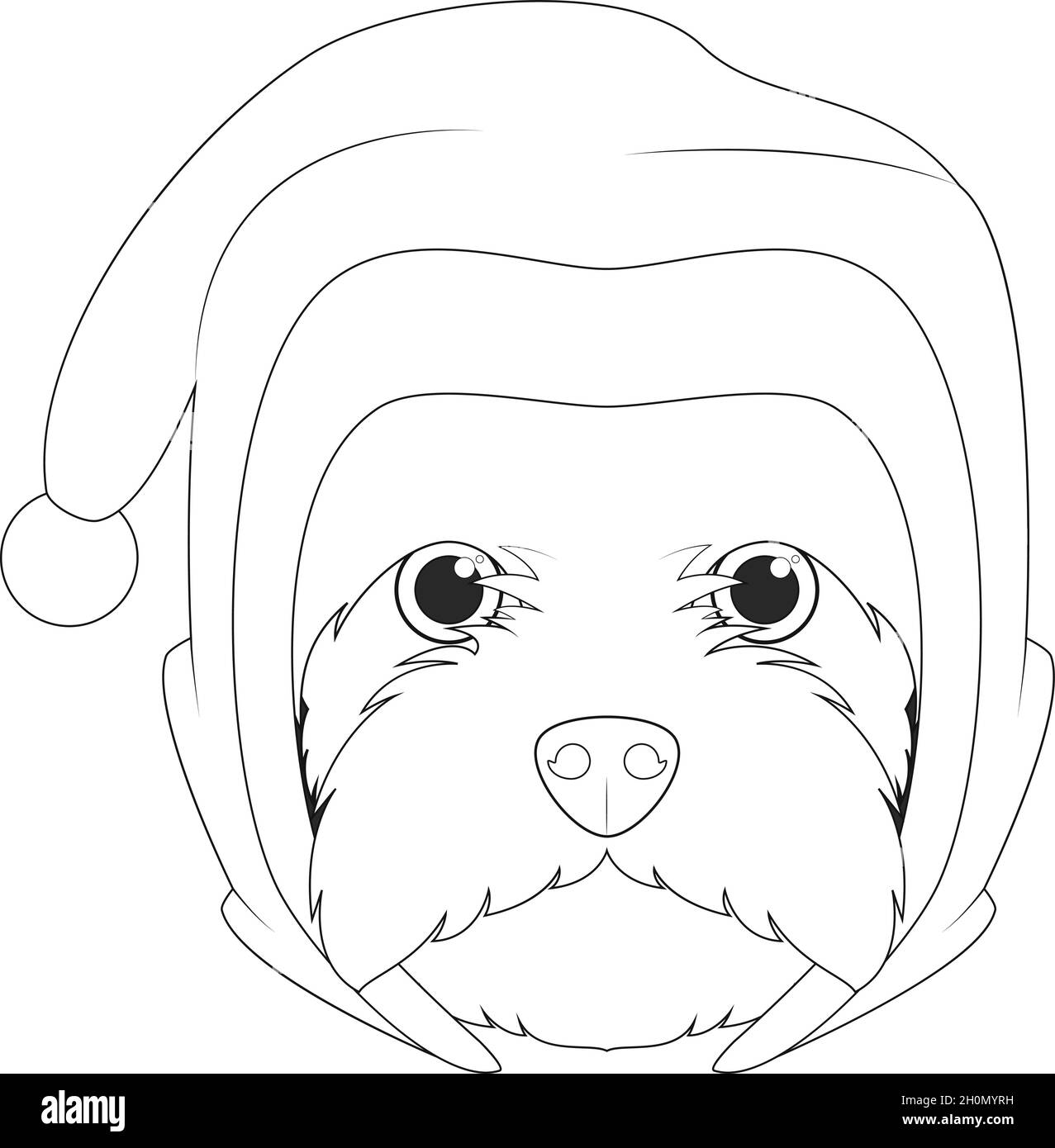 Carte de vœux de Noël à colorier.West Highland White Terrier chien avec chapeau de père Noël Illustration de Vecteur