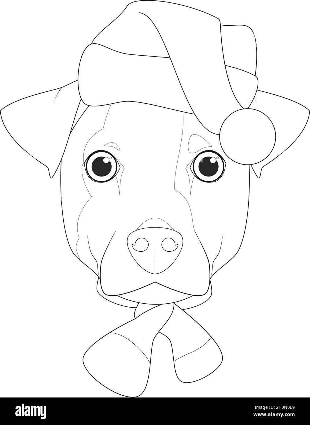 Carte de vœux de Noël à colorier.Chien Jack Russell avec chapeau de père Noël Illustration de Vecteur