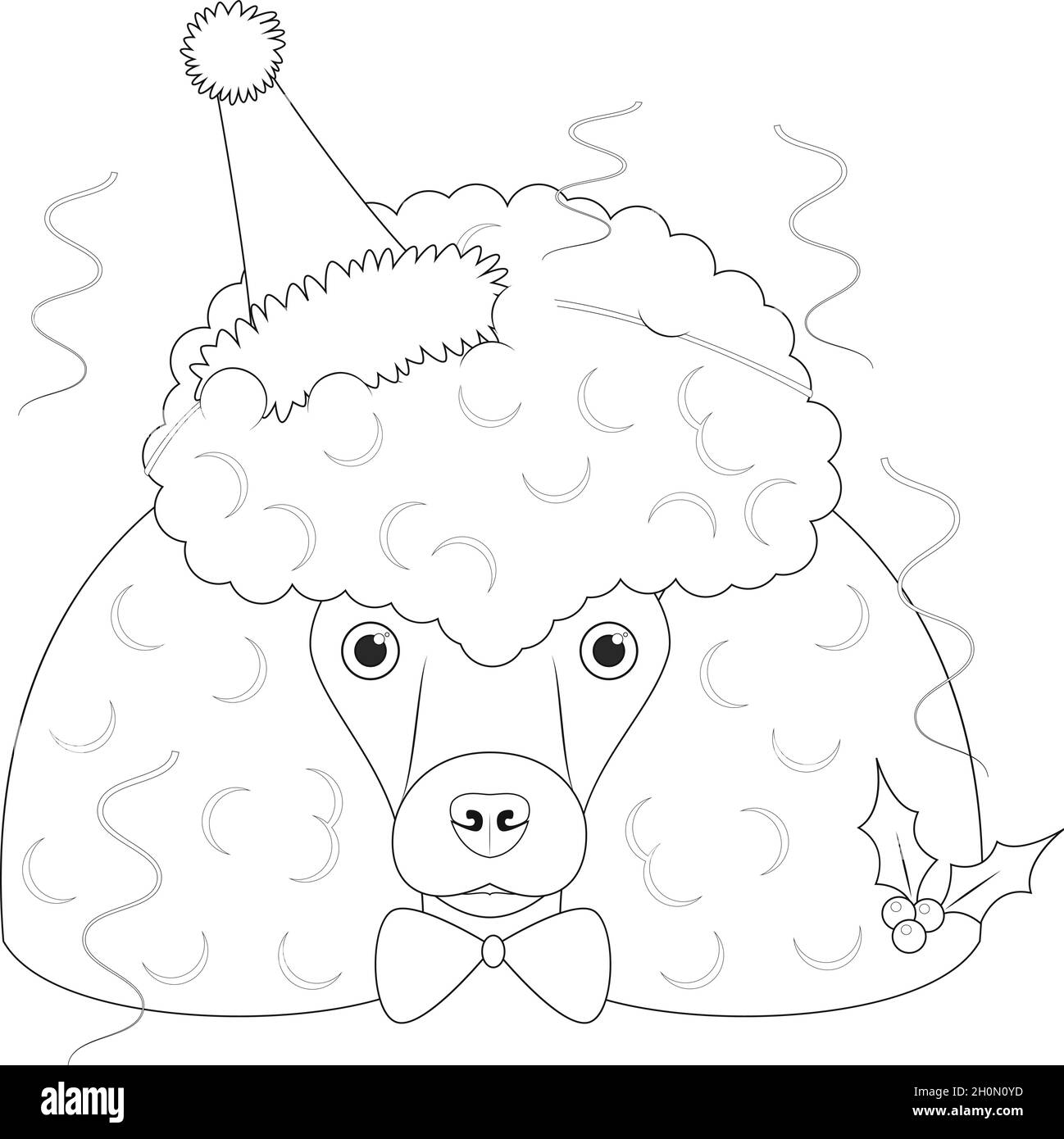 Carte de vœux de Noël à colorier.Chien Poodle portant un chapeau de fête Illustration de Vecteur