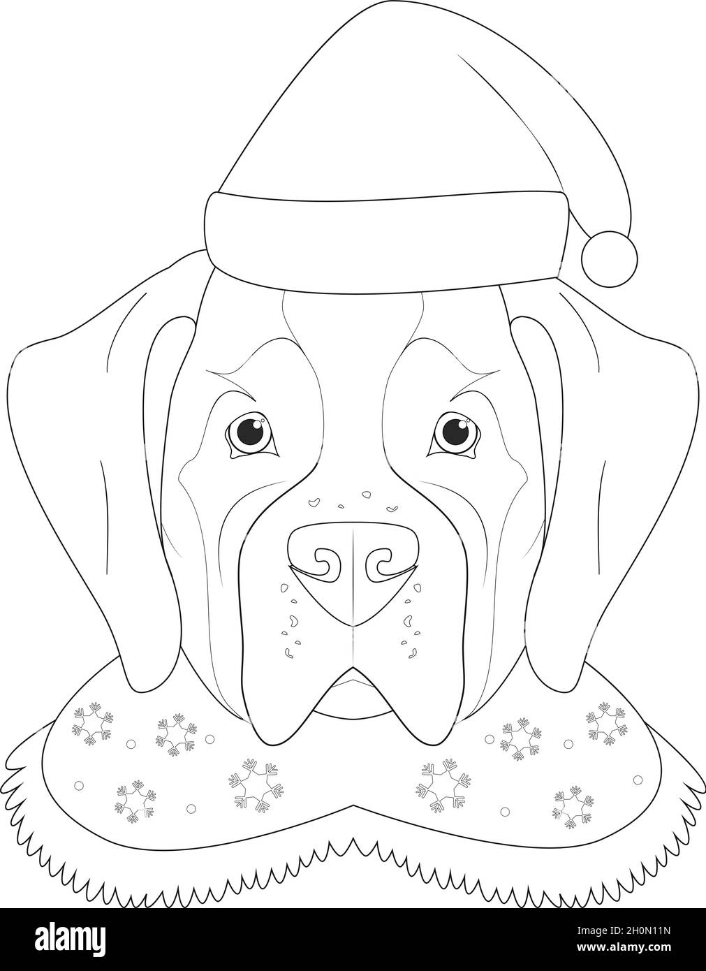Carte de vœux de Noël à colorier.Chien Saint Bernard avec chapeau de Père Noël Illustration de Vecteur