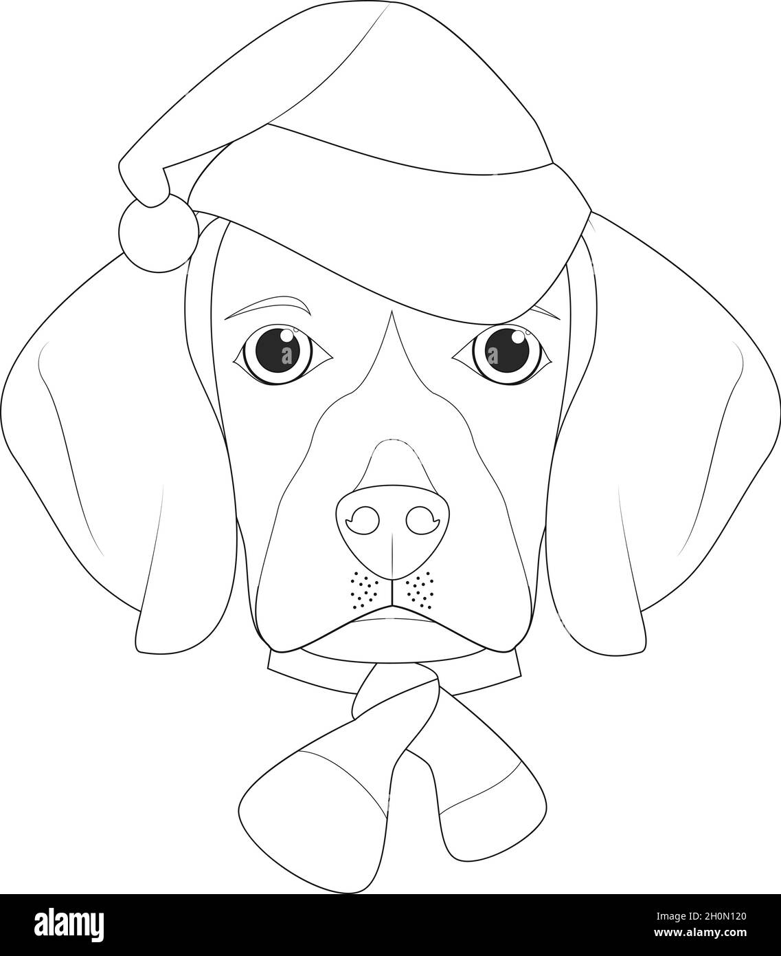 Carte de vœux de Noël à colorier.Chien Beagle avec chapeau de père Noël Illustration de Vecteur