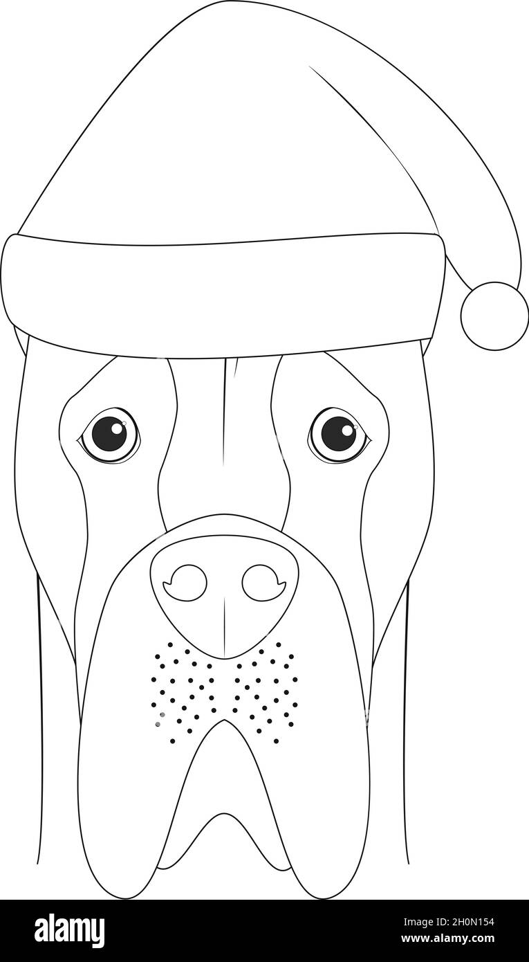 Carte de vœux de Noël à colorier.Super chien Dane avec chapeau de père Noël Illustration de Vecteur