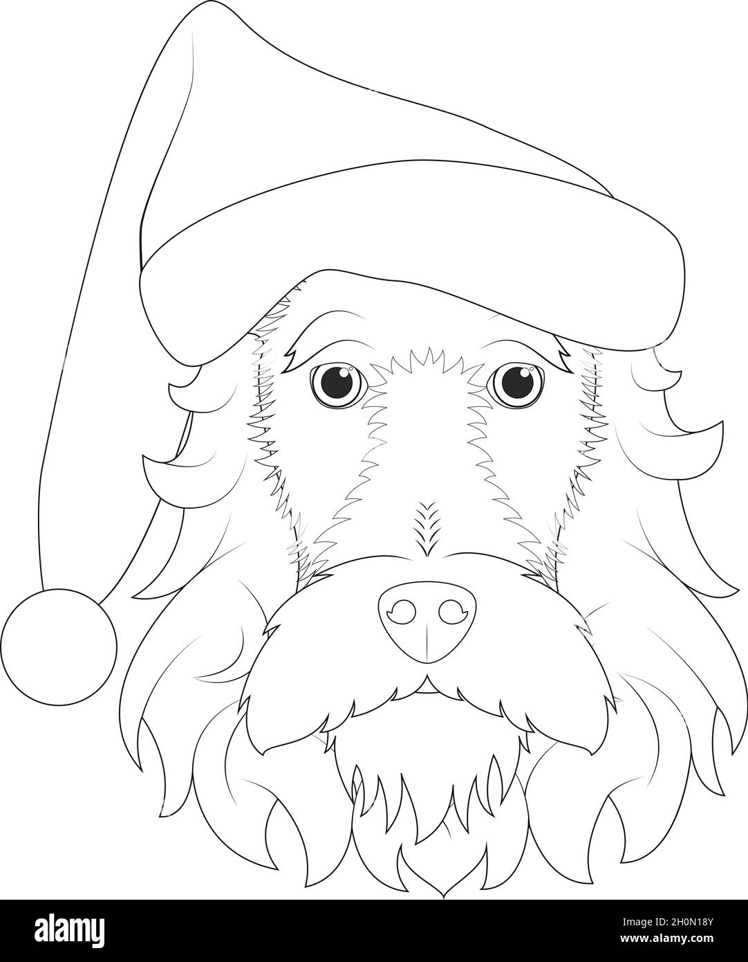 Carte de vœux de Noël à colorier.Chien Fox Terrier avec barbe et chapeau de Père Noël Illustration de Vecteur