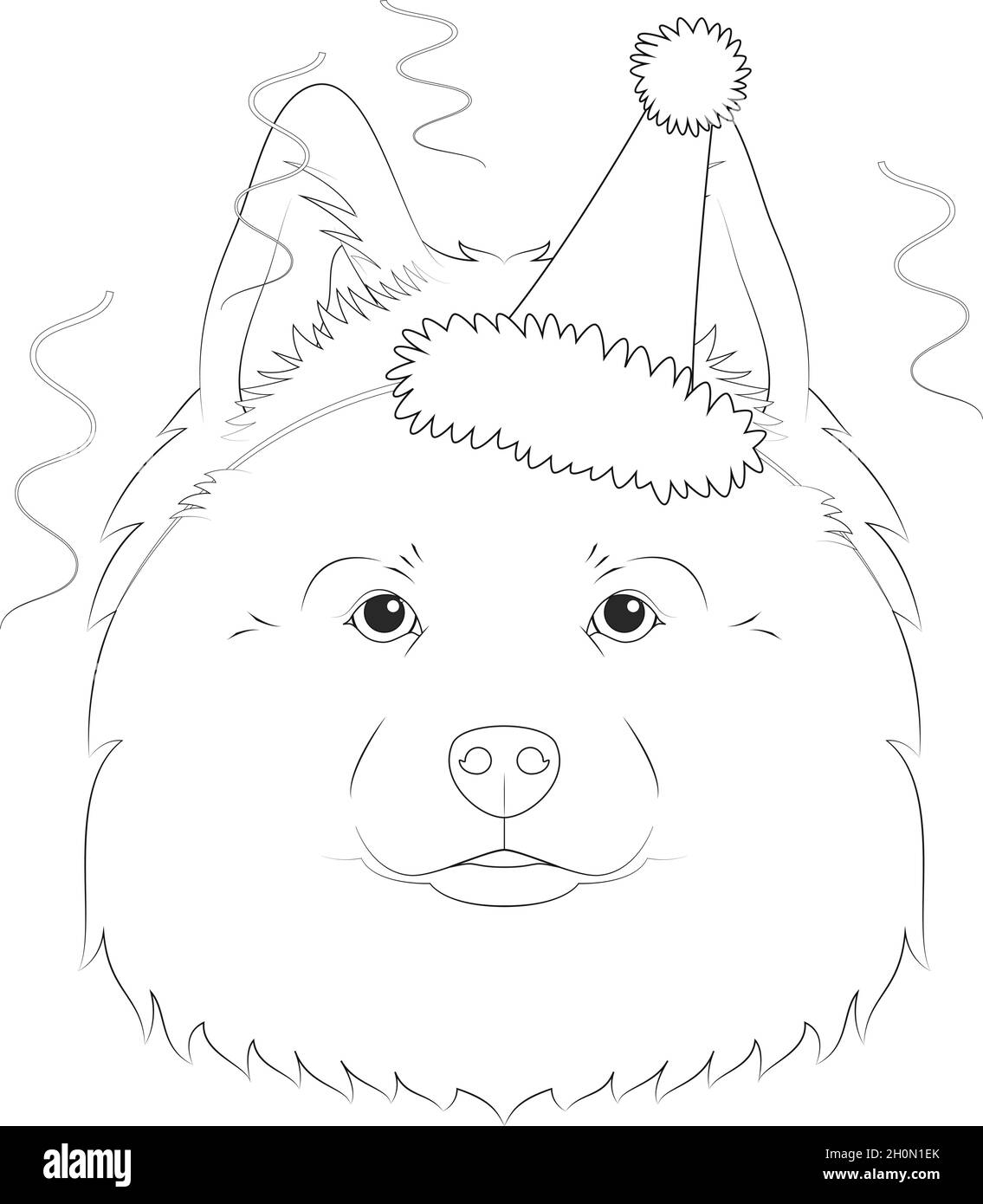 Carte de vœux de Noël à colorier.Chien Samoyed portant un chapeau de fête Illustration de Vecteur