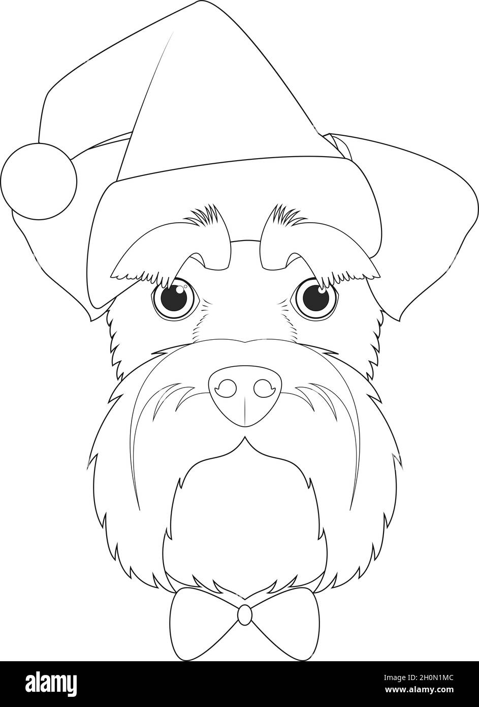Carte de vœux de Noël à colorier.Chien Schnauzer avec chapeau de père Noël Illustration de Vecteur