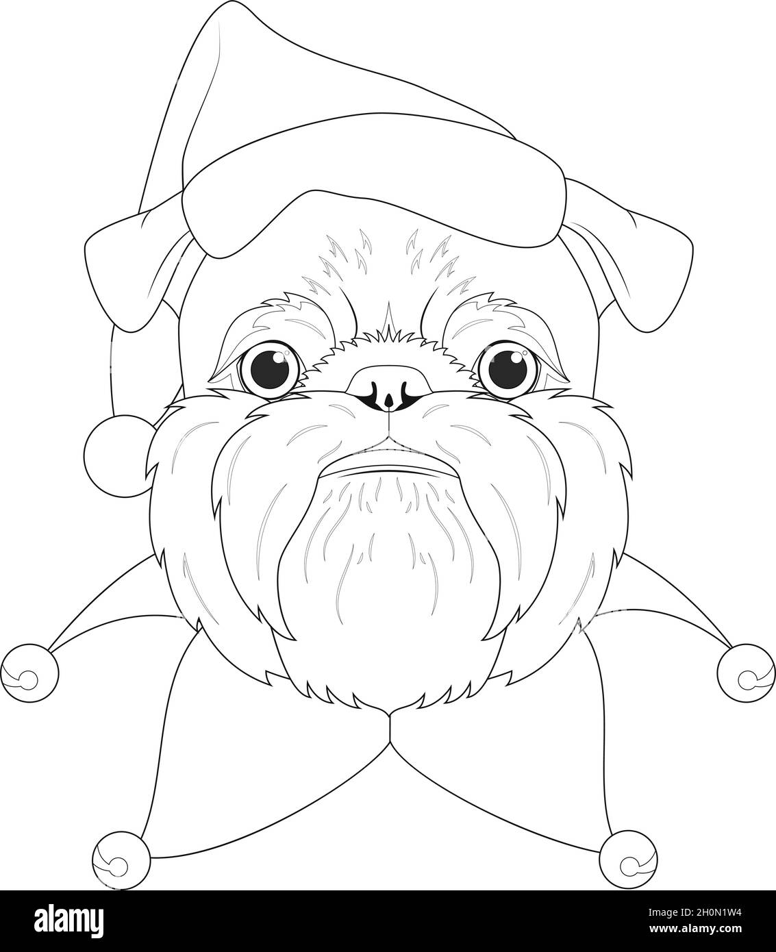 Carte de vœux de Noël à colorier.Chien Griffon de Bruxelles avec chapeau de Père Noël Illustration de Vecteur