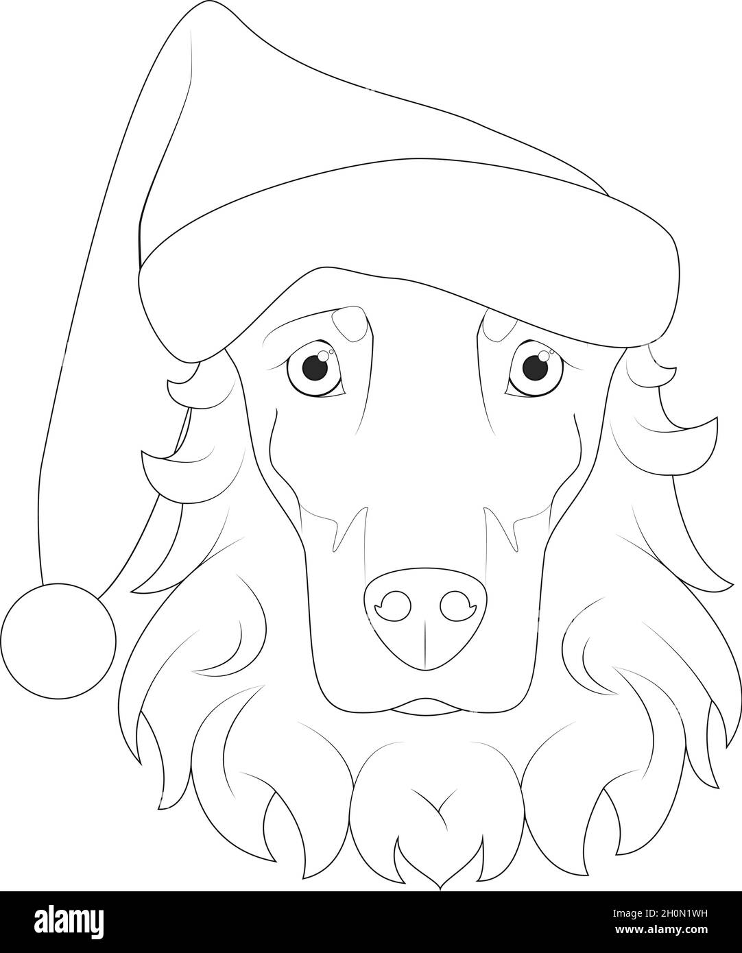 Carte de vœux de Noël à colorier.Chien Doberman avec barbe et chapeau de père Noël Illustration de Vecteur