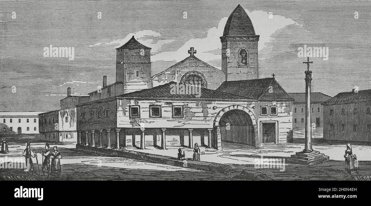 Espagne, Galice, la Coruña.Collégiale Santa Maria del Campo.Illustration par F. Miranda.Gravure par Ricord.Cronica général de España.Historique Banque D'Images