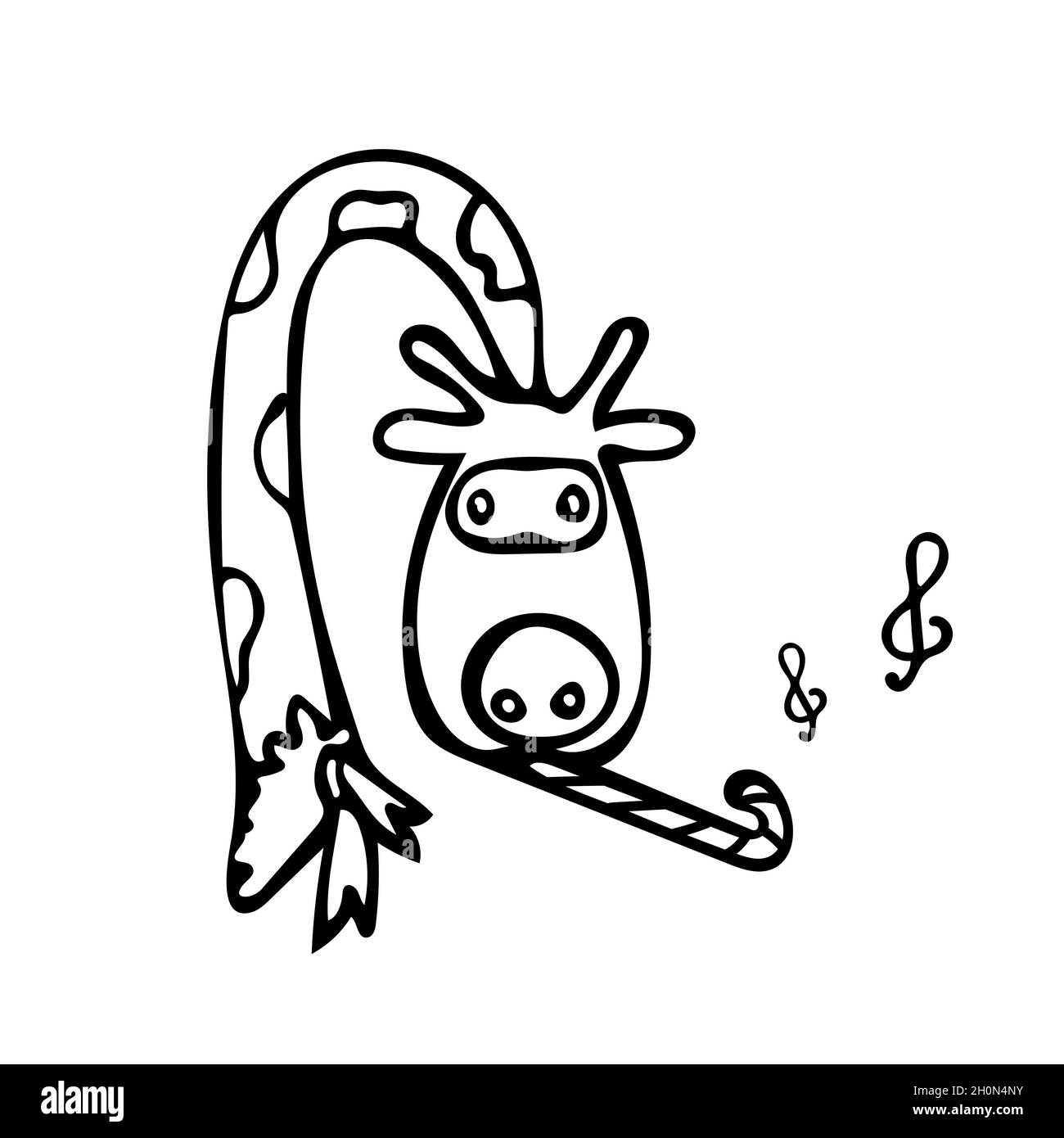 La girafe joue la musique sur la trompette.Illustration vectorielle d'un portrait avec un cou. Illustration de Vecteur