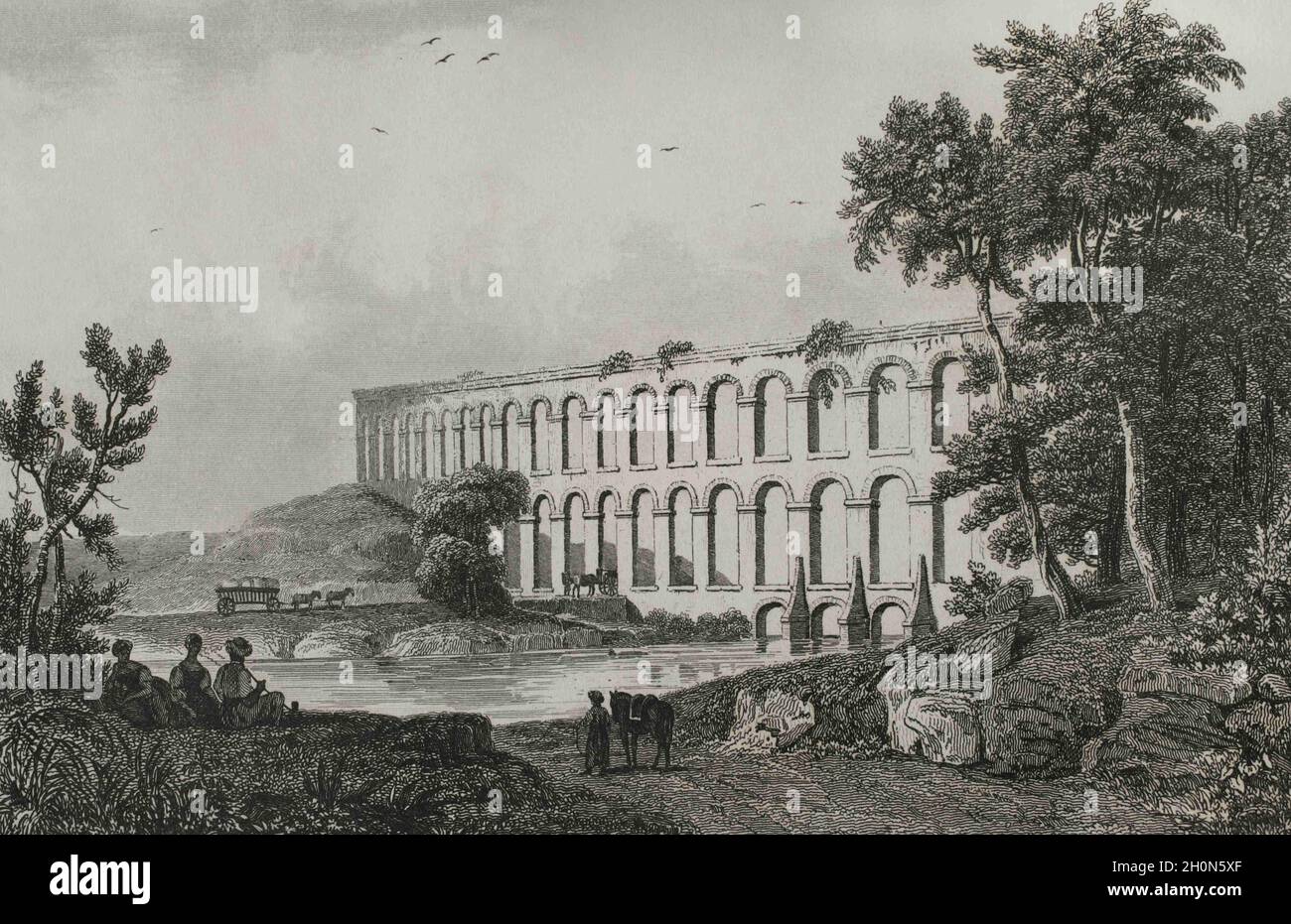 Empire ottoman. Turquie. Constantinople (aujourd'hui Istanbul). L'aqueduc d'Uzunkemer près de la forêt de Belgrade. C'est un pont d'aqueduc ottoman au nord Banque D'Images