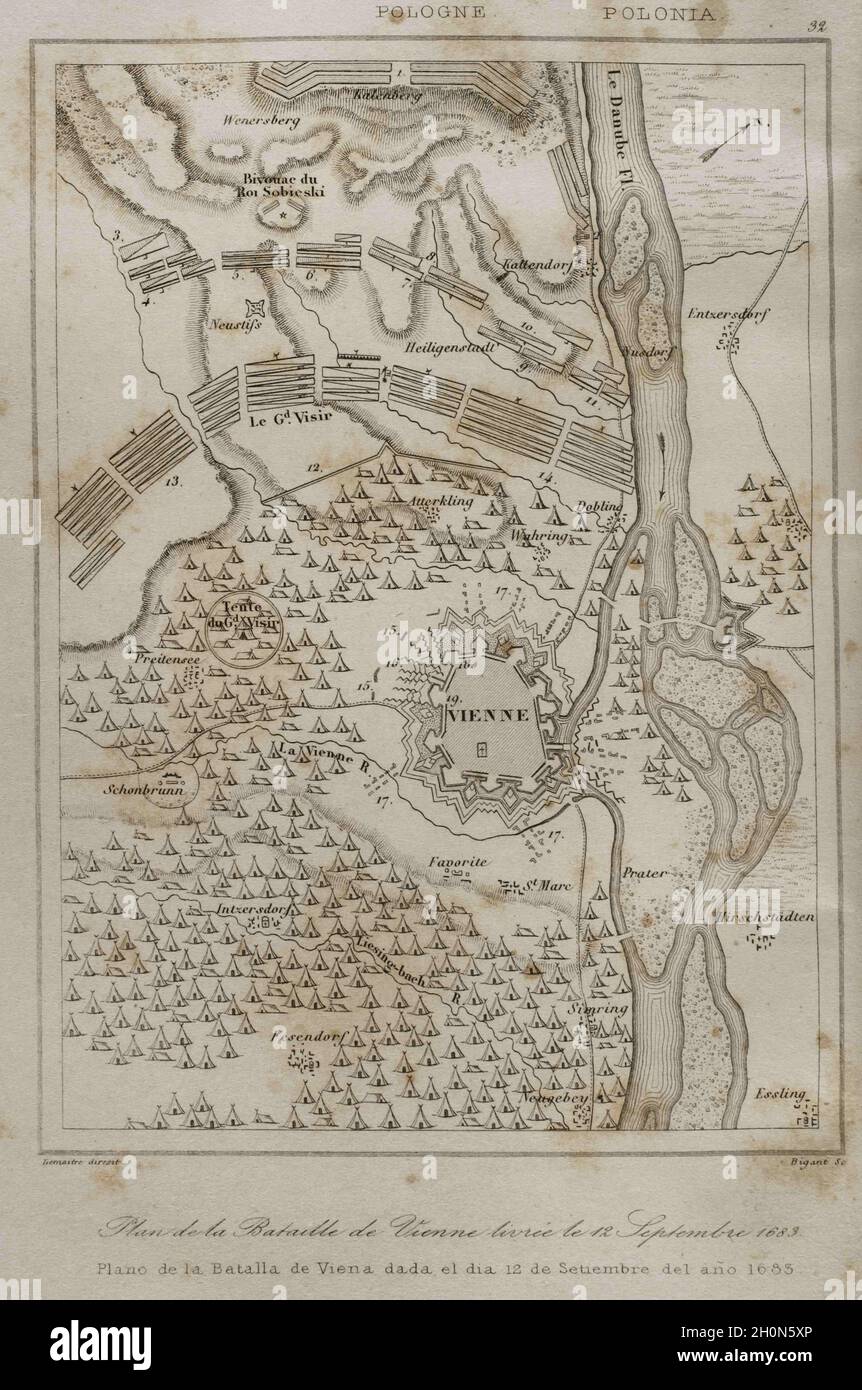 Saint Empire romain. Plan de la bataille de Vienne, 12 septembre 1683. Il a eu lieu à la montagne Kahlenberg, près de Vienne, mais la ville avait été assiege Banque D'Images