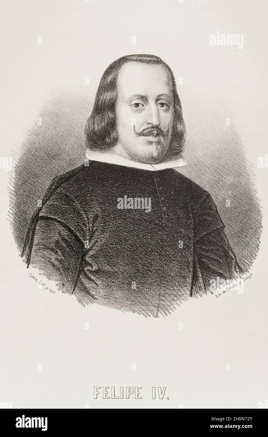 Philip IV (1605-1665).Roi d'Espagne (1621-1665).Portrait.Illustration par LERE.Lithographie.Cronica général de España.Historia Ilustrada y Descri Banque D'Images