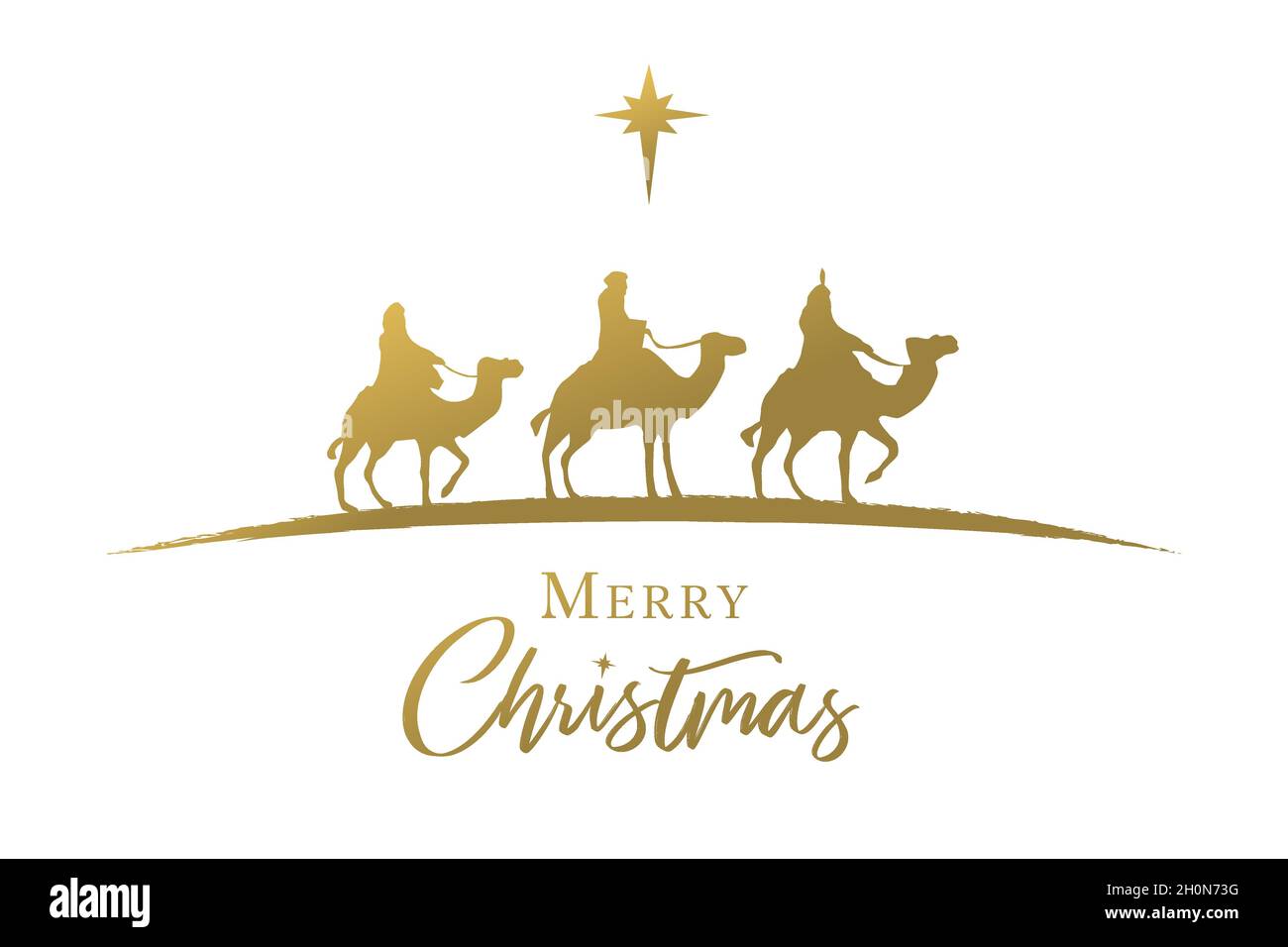 Trois hommes sages silhouette dorée, scène de nativité.Joyeux Noël, trois rois et étoile, arrière-plan de la nuit Sainte.Carte vecteur jour épiphanie heureux Illustration de Vecteur