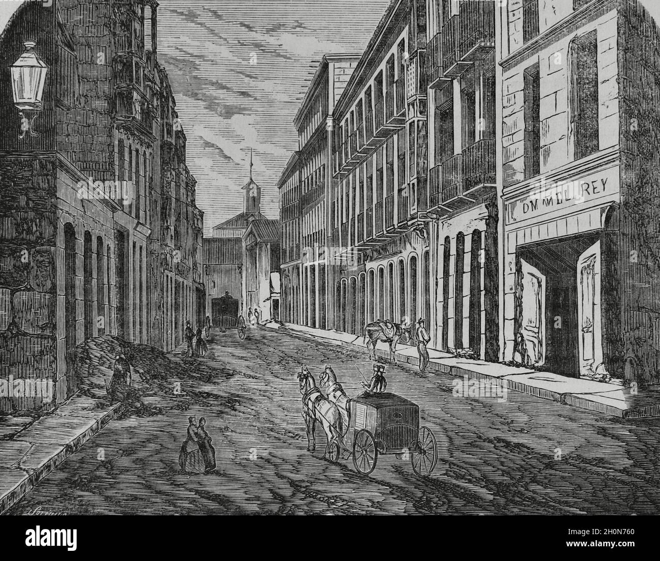 Espagne, Valladolid.Rue Constitucion.Gravure, 19e siècle.Cronica General de España, Historia Ilustrada y Descriptiva de sus Provincias.Asturi Banque D'Images