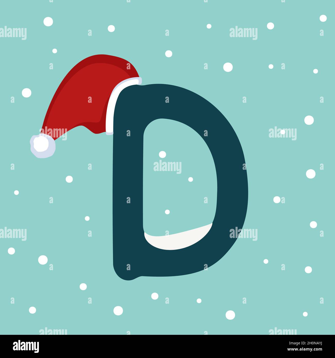 Lettre D avec neige et chapeau rouge du Père Noël.Police festive pour Noël et le nouvel an Illustration de Vecteur