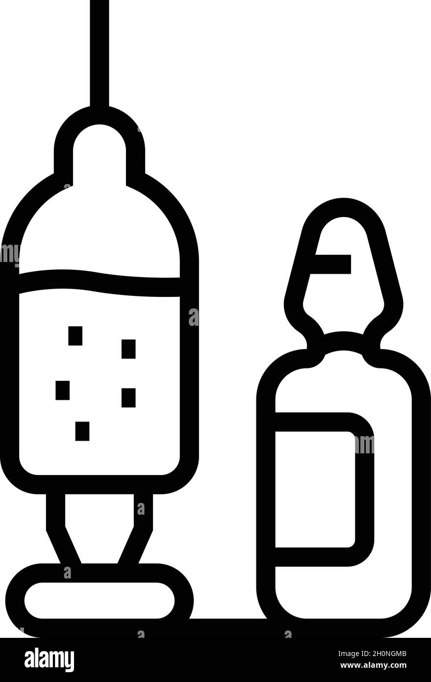 Vecteur de contour de l'icône d'ampoule de seringue.Vaccin en flacon.Injection de bouteille Illustration de Vecteur