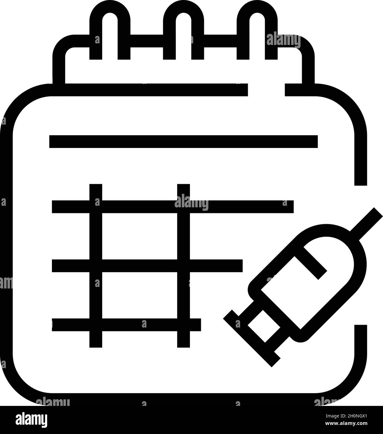 Vecteur de contour de l'icône d'ampoule de seringue de calendrier.Vaccin en flacon.Injection de bouteille Illustration de Vecteur