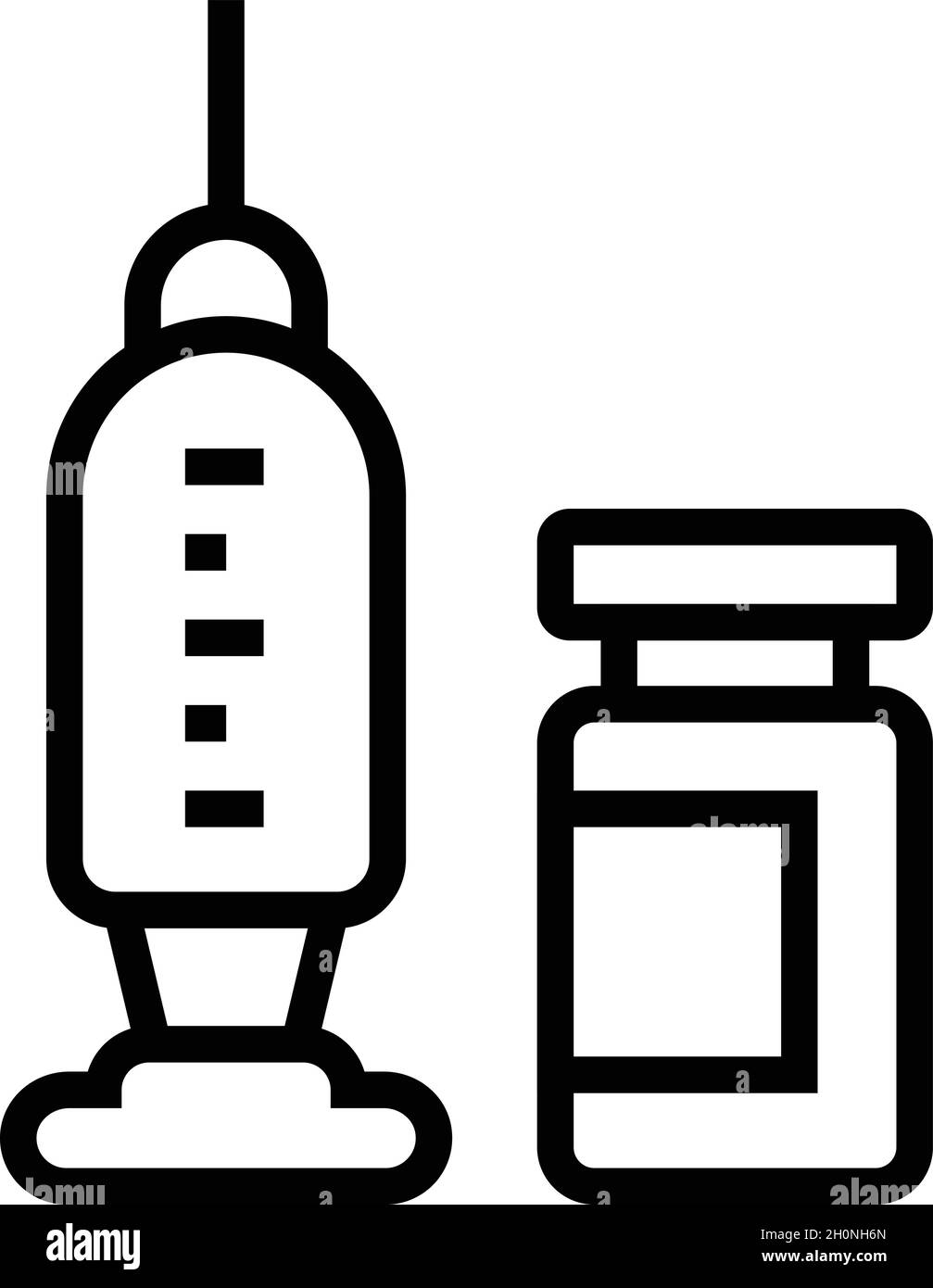 Vecteur de contour de l'icône de l'ampoule de la seringue à aiguille.Vaccin en flacon.Injection de bouteille Illustration de Vecteur
