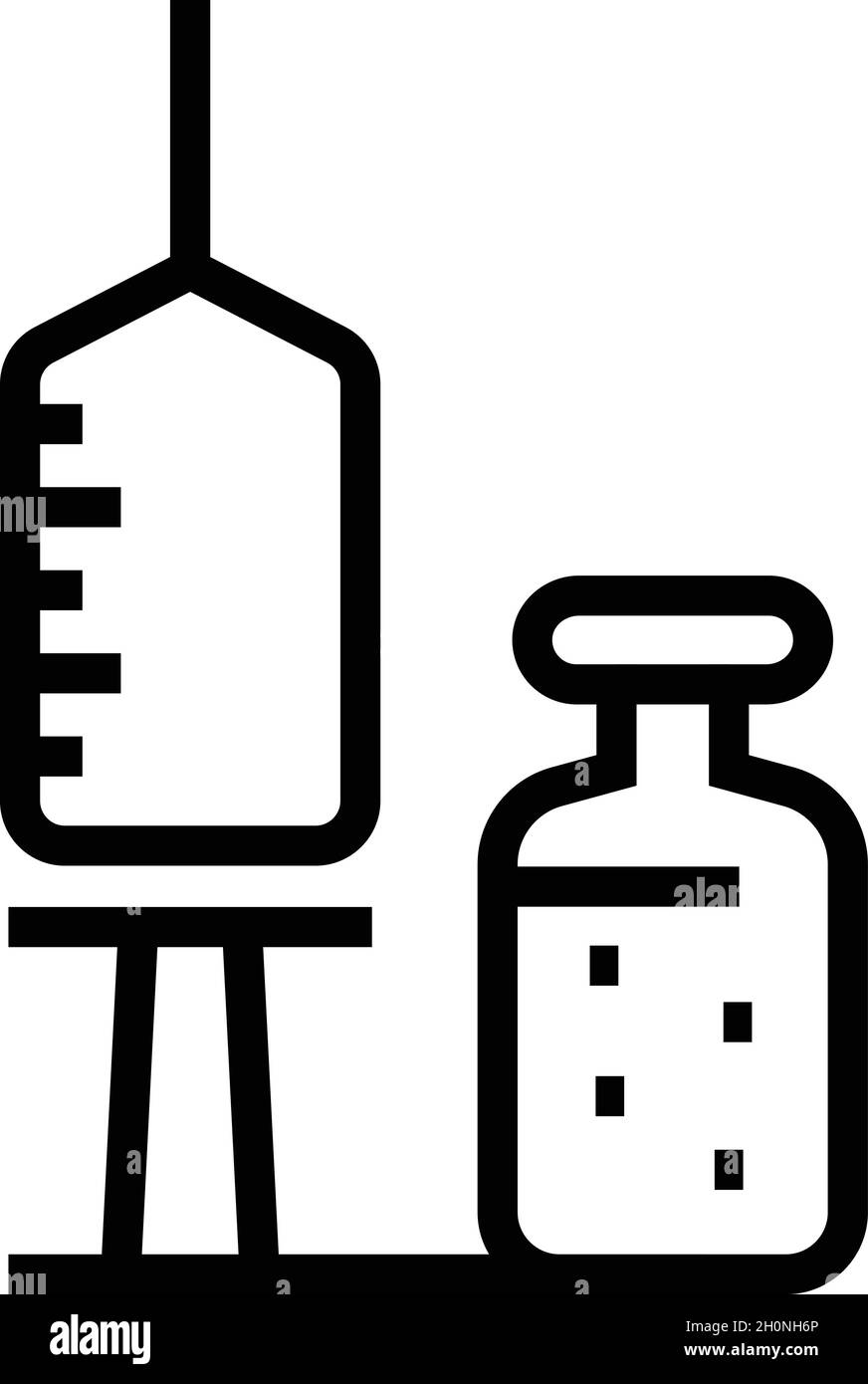 Vecteur de contour de l'icône de l'ampoule de la seringue de vaccin.Vaccin en flacon.Injection de bouteille Illustration de Vecteur