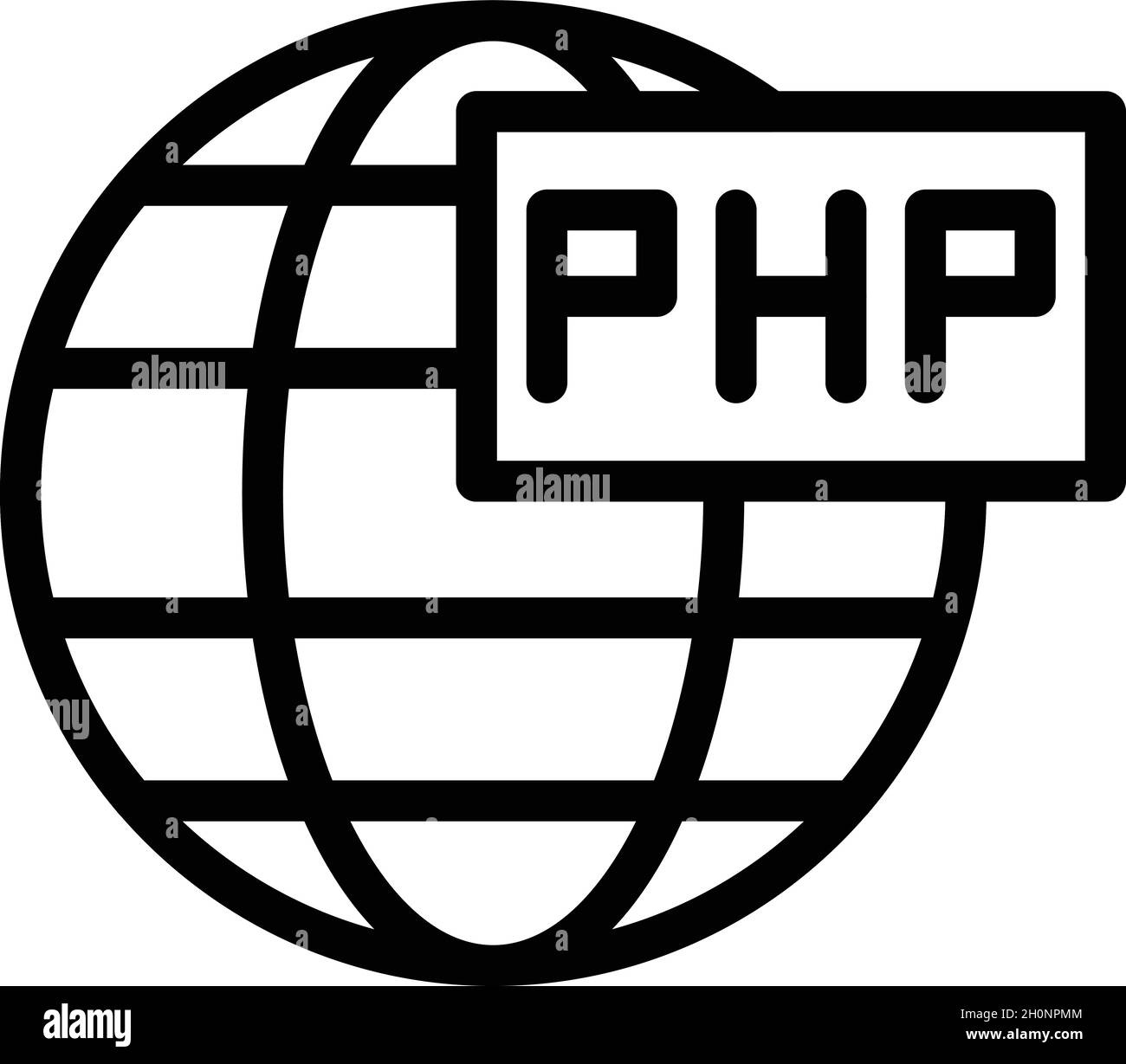 Vecteur global de contour d'icône php.Développement CMS.Conception Web Illustration de Vecteur