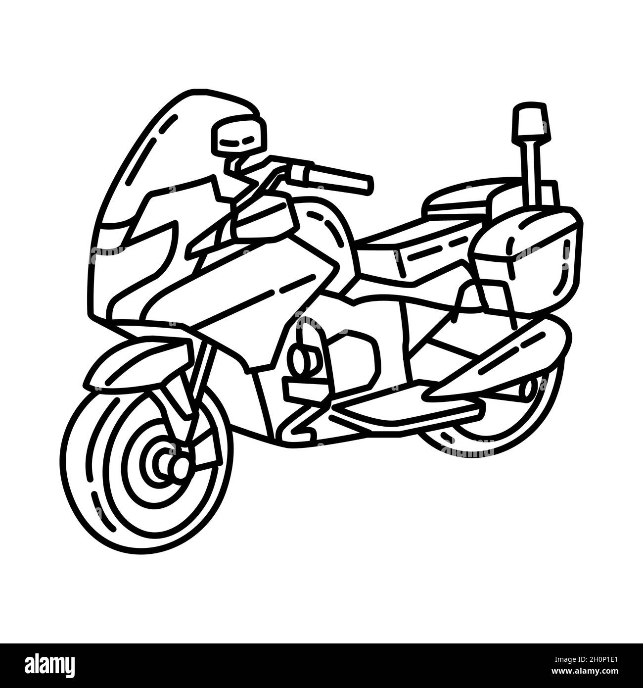 Moto de police fait partie de l'équipement et des accessoires de police ensemble d'icônes dessinées à la main Vector. Illustration de Vecteur