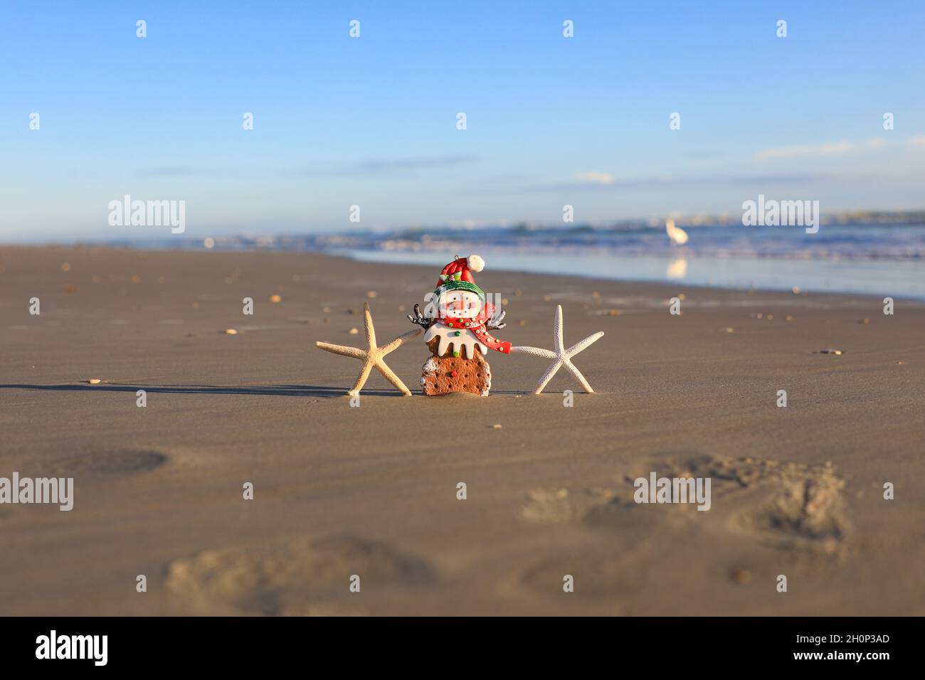 Noël sur la plage vacances nouvel an Santa Claus mer Shell Snowman Jesus Baby naissance Banque D'Images