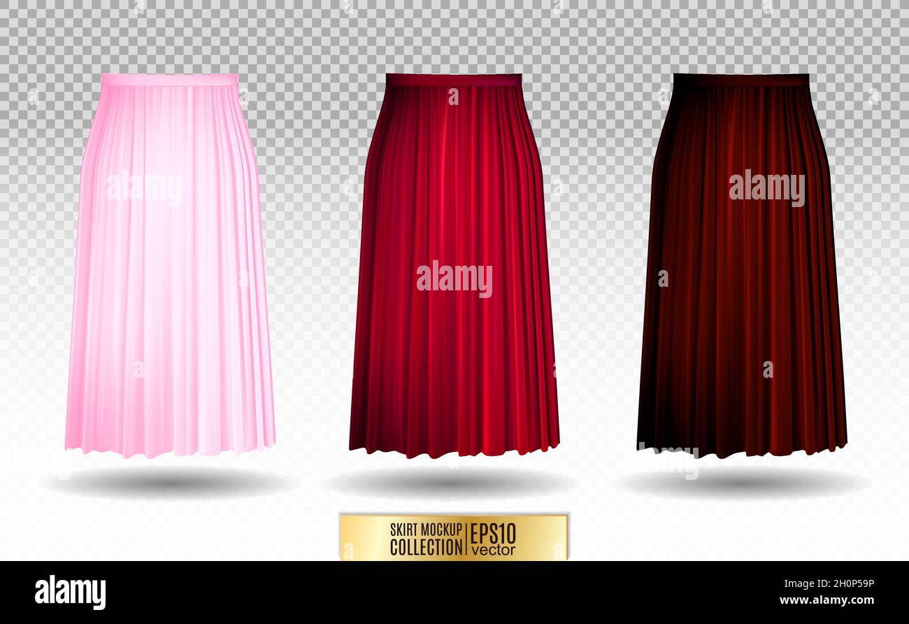 Illustration vectorielle de différents modèles de jupe sur fond  transparent. jupe plissée maquette.Rose, rouge, variation vineuse Image  Vectorielle Stock - Alamy
