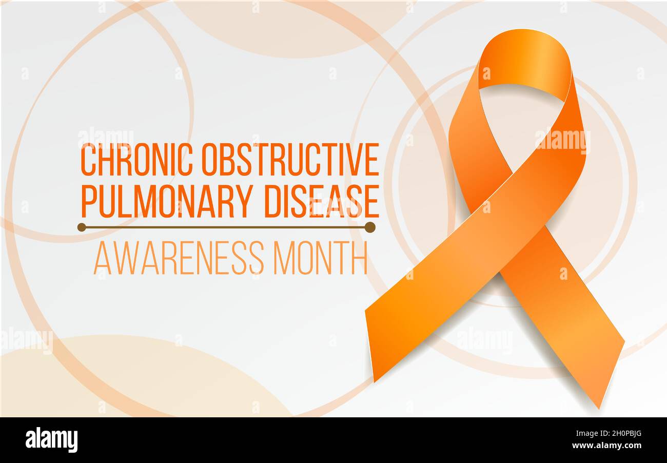 Notion de mois de sensibilisation à la MPOC pour la maladie pulmonaire obstructive chronique.Bannière avec ruban orange et texte.Illustration vectorielle. Illustration de Vecteur
