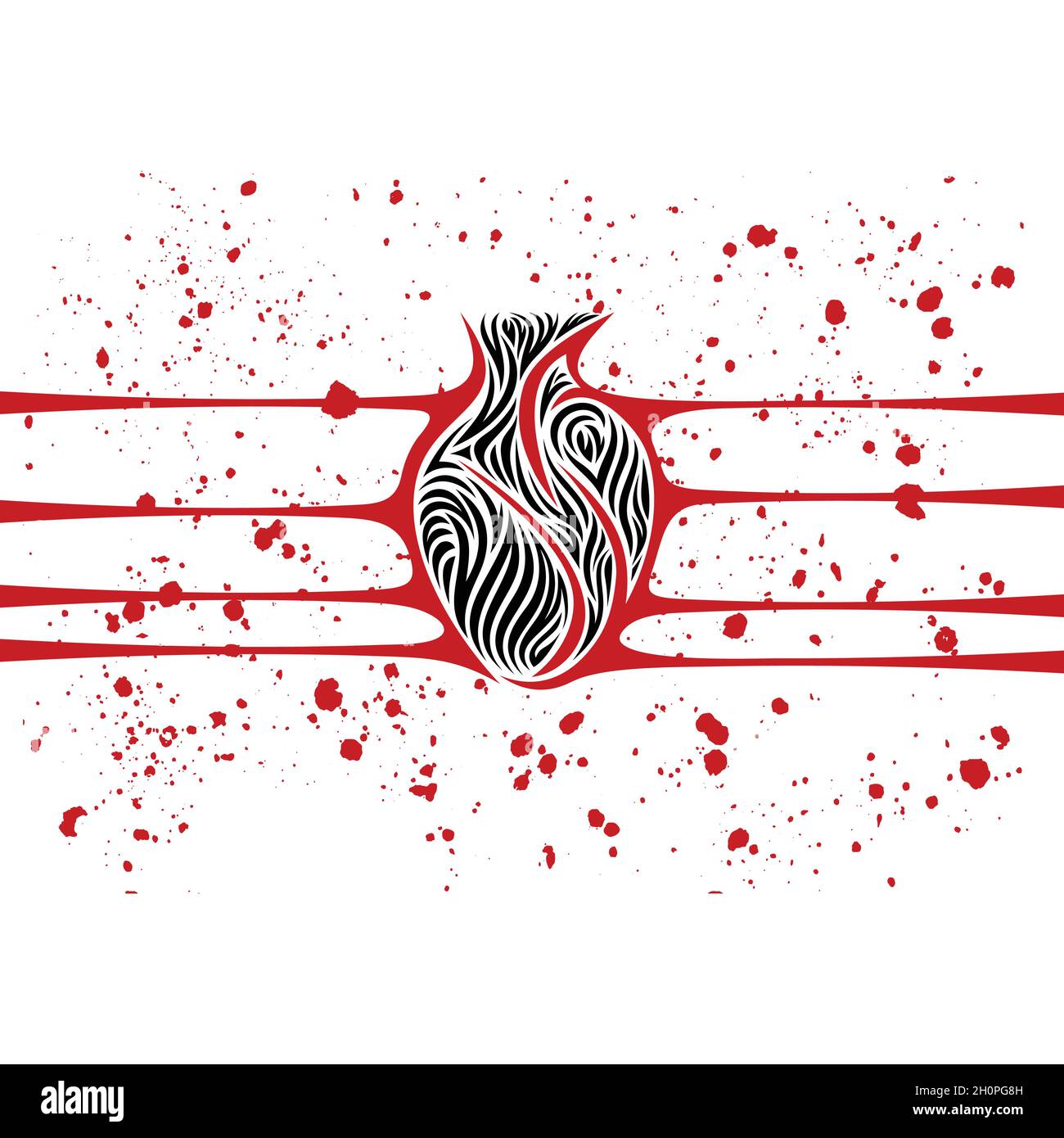 Cœur avec veines étirées et image vectorielle de éclaboussures de sang Illustration de Vecteur
