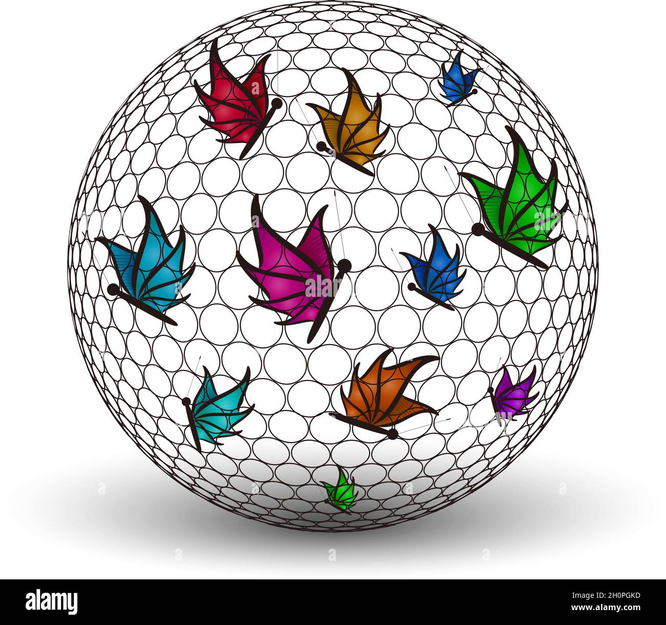 Ballon transparent conçu à l'origine avec papillons de couleur volant Illustration de Vecteur