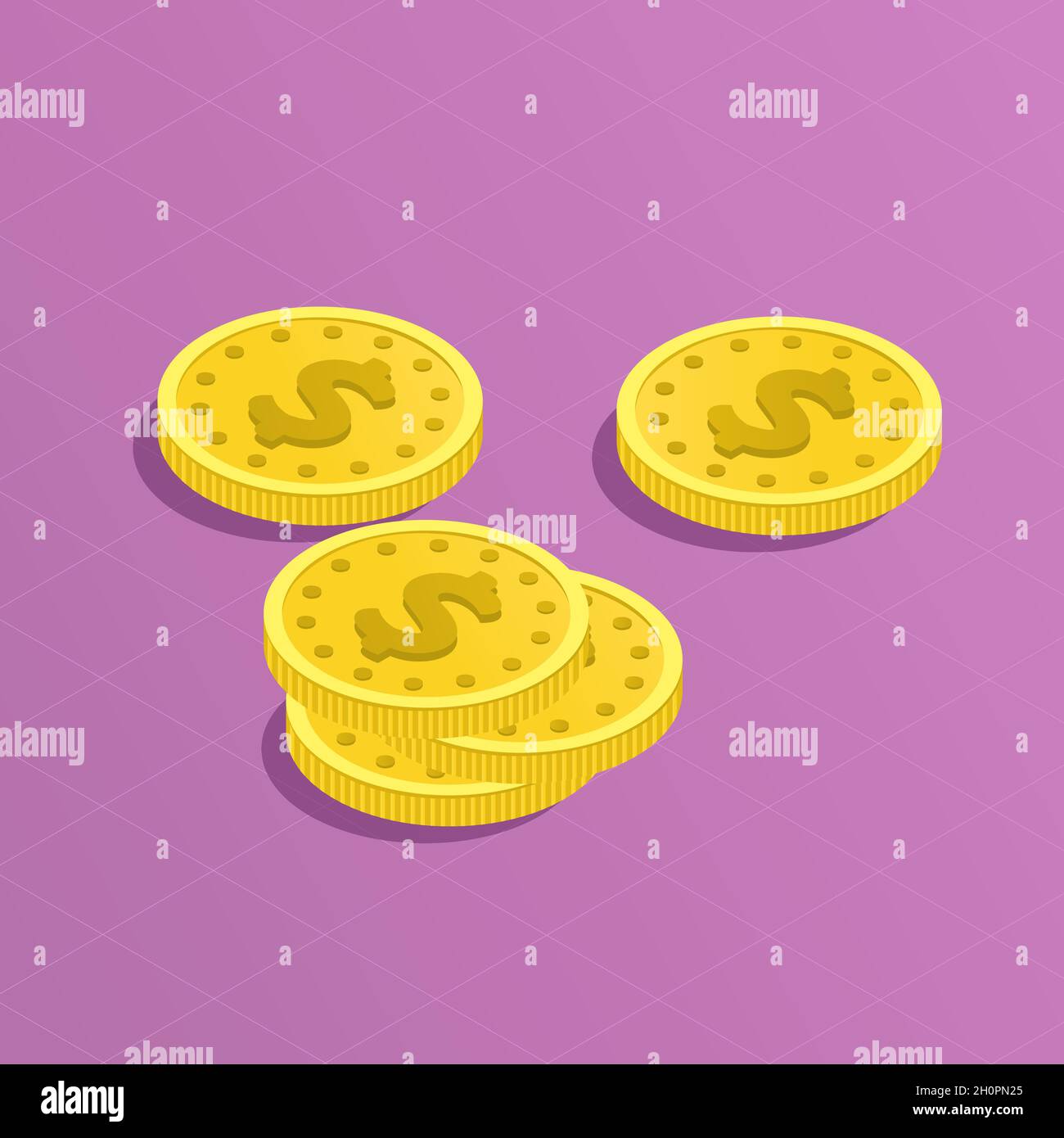 Un tas de pièces en dollars d'or.Plusieurs piles Illustration de Vecteur