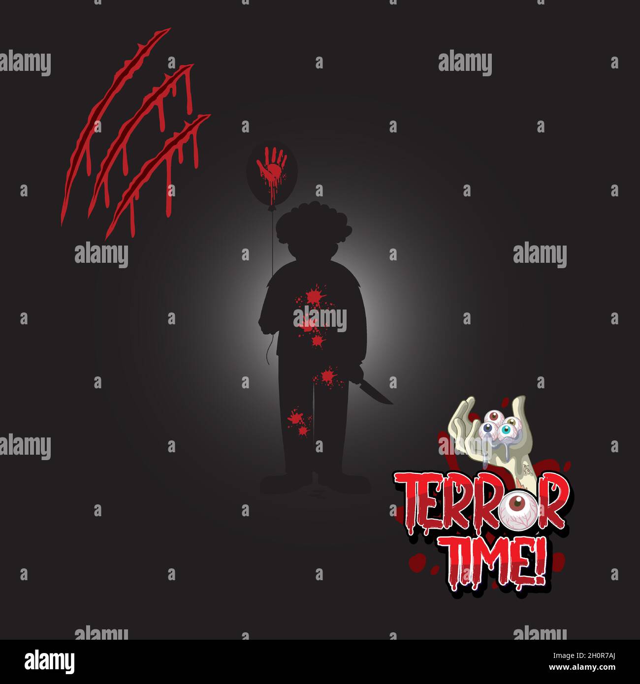 Logo du temps de terreur avec illustration de la silhouette de clown créepy Illustration de Vecteur