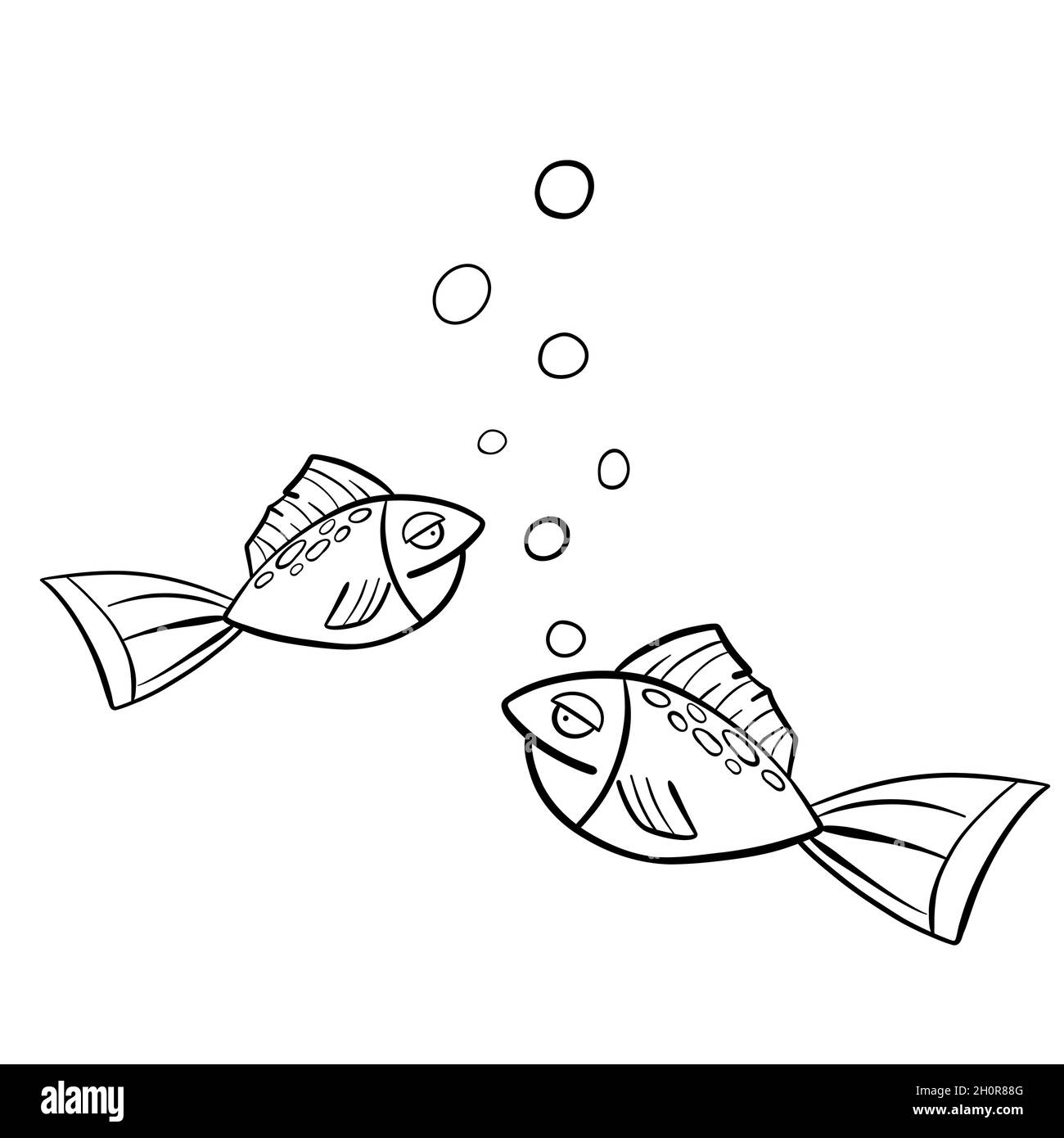ensemble de deux poissons et bulles de dessin animé Illustration de Vecteur