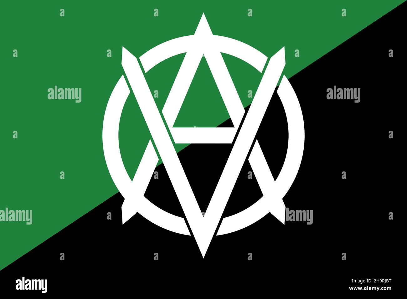 Vue de dessus du drapeau de Veganarchisme, blanceVA.Symbole d'anarchisme. Pas de mât, Plan design, mise en page.Arrière-plan drapeau Banque D'Images