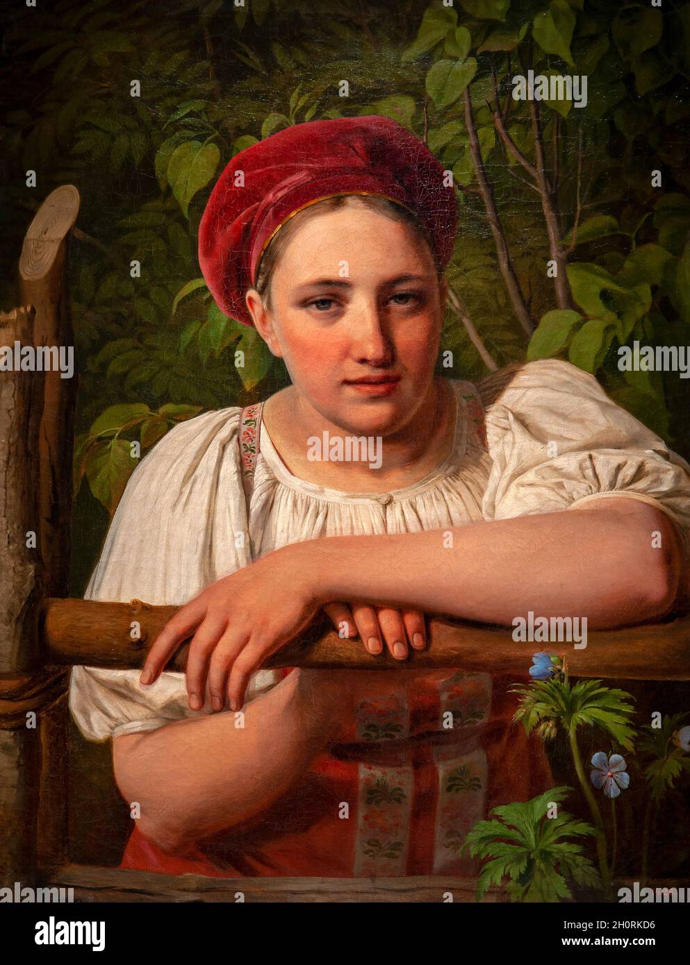 Art, art russe, Aleksej Gavrilovič Venecianov 1780 – 1847, titre de l'œuvre, paysanne de la province de Tver, 1840, huile sur bois, cm 67 x 50,5. Banque D'Images