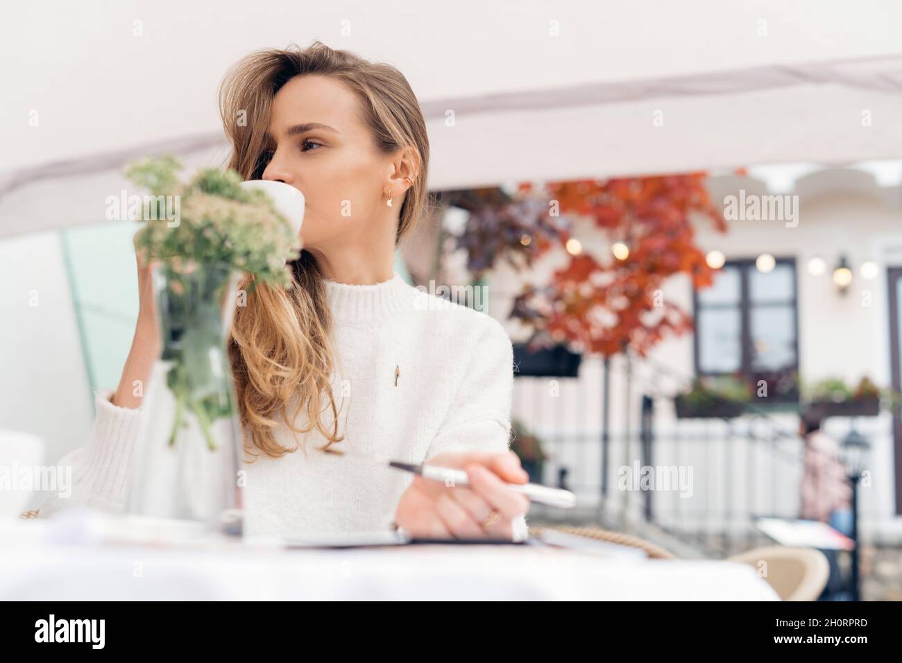 Femmes d'affaires appréciant une tasse de café dans un café, Biélorussie Banque D'Images