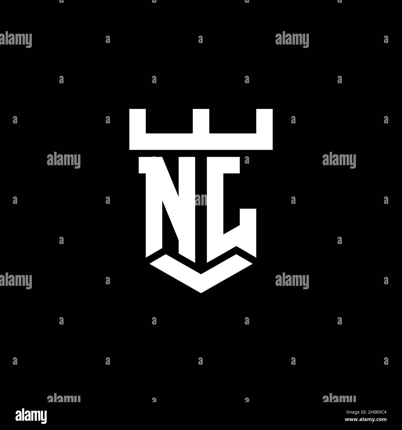 Logo NJ monogramme initial avec modèle de style de forme de château isolé dans fond noir Illustration de Vecteur